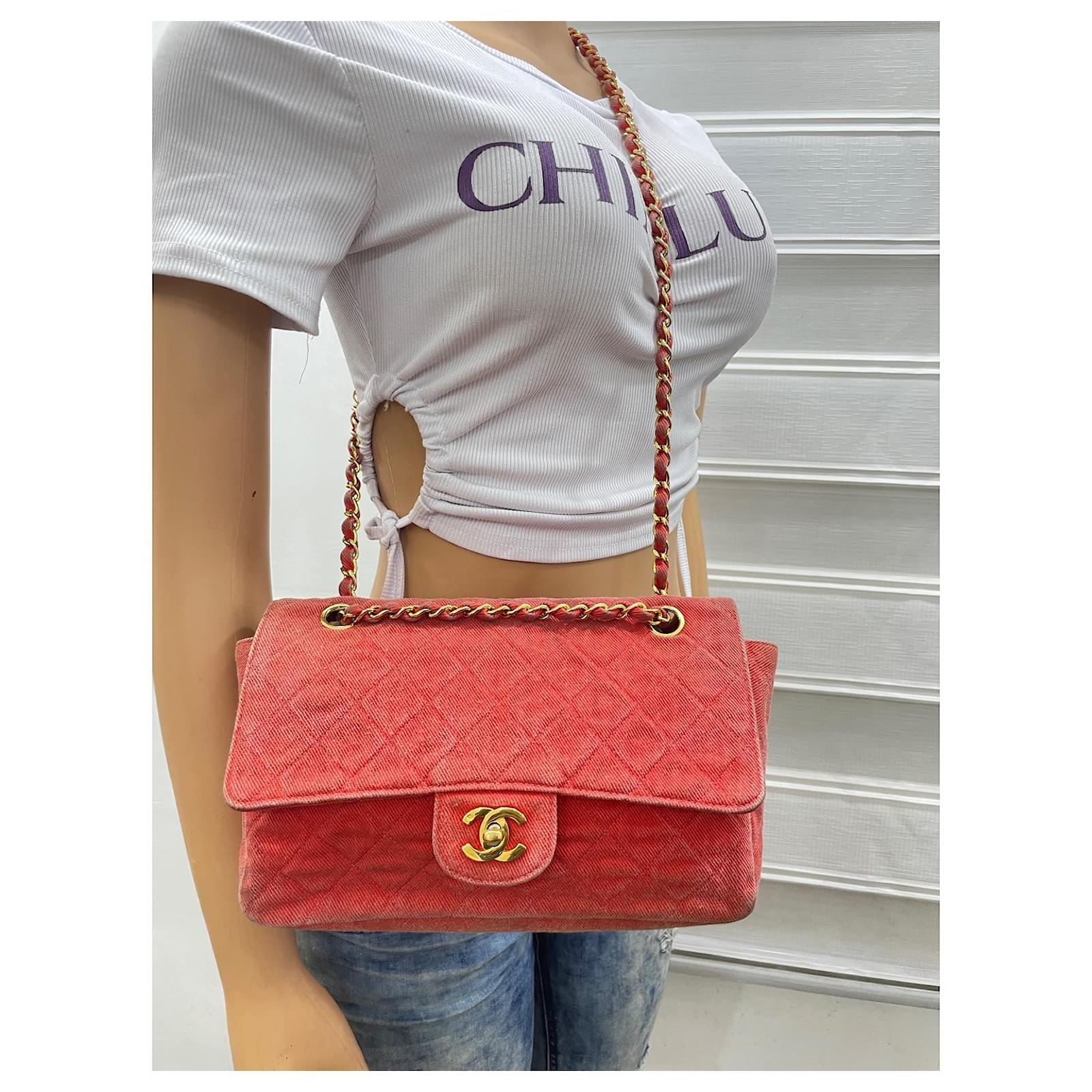 Chanel Vintage Denim Timeless bag Red Gold hardware ref.591537 - Joli Closet