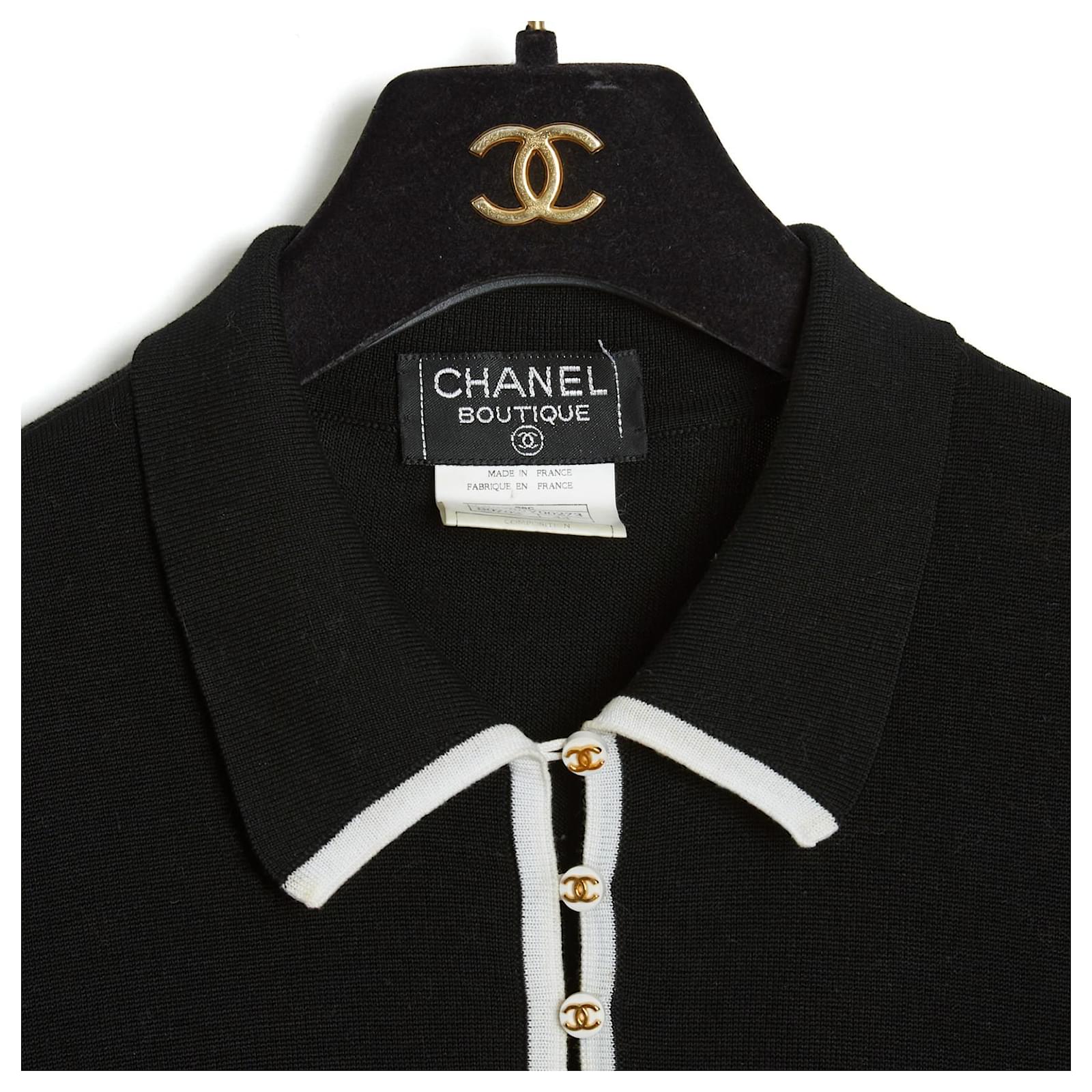 Tops Chanel 98C Top Polo EN36/40 Black Ivory Size 36 FR