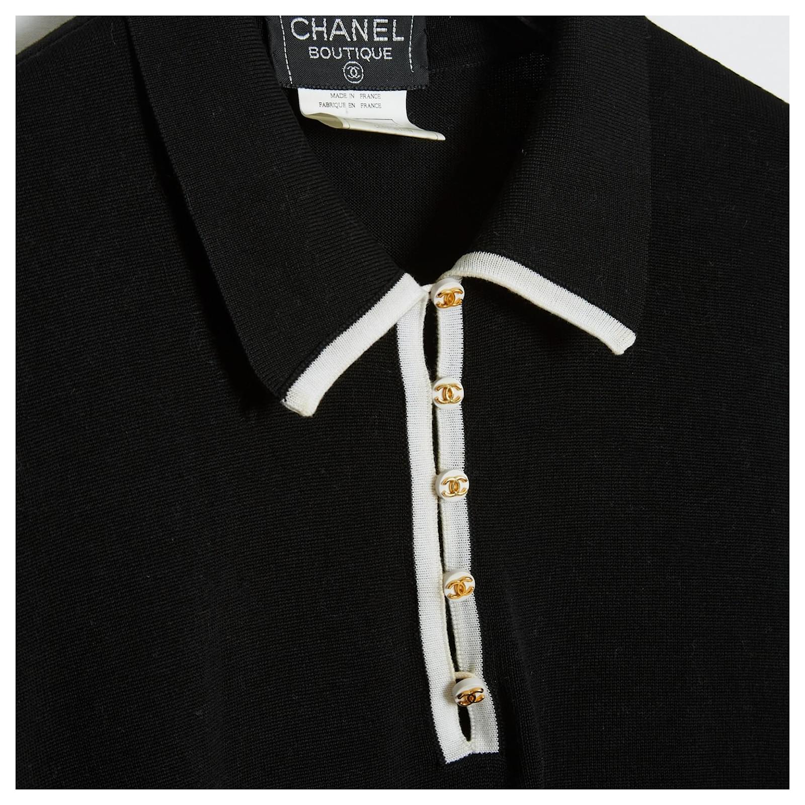 Tops Chanel 98C Top Polo EN36/40 Black Ivory Size 36 FR