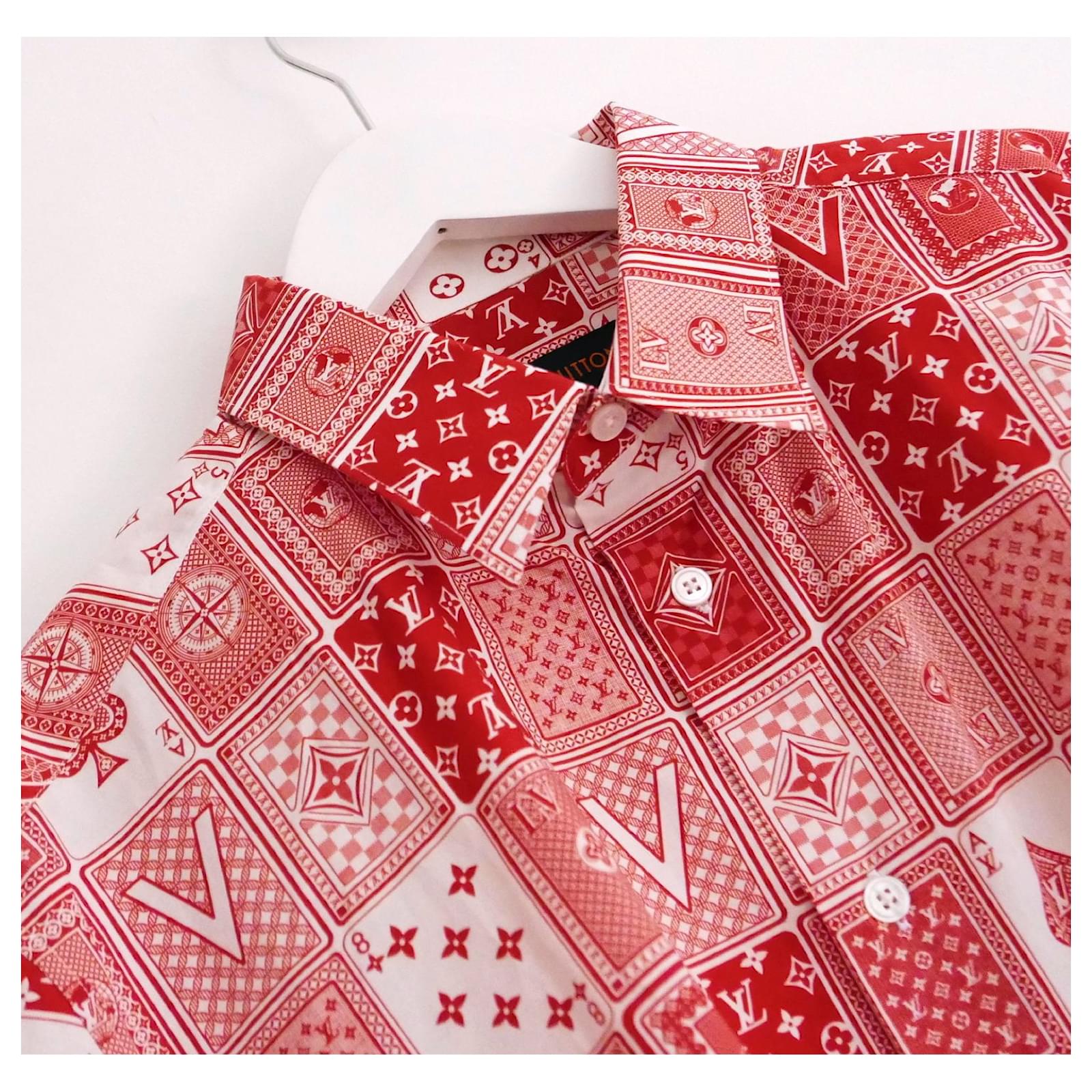 Louis Vuitton Red & White LV Cards Print Cotton Regular Fit Shirt