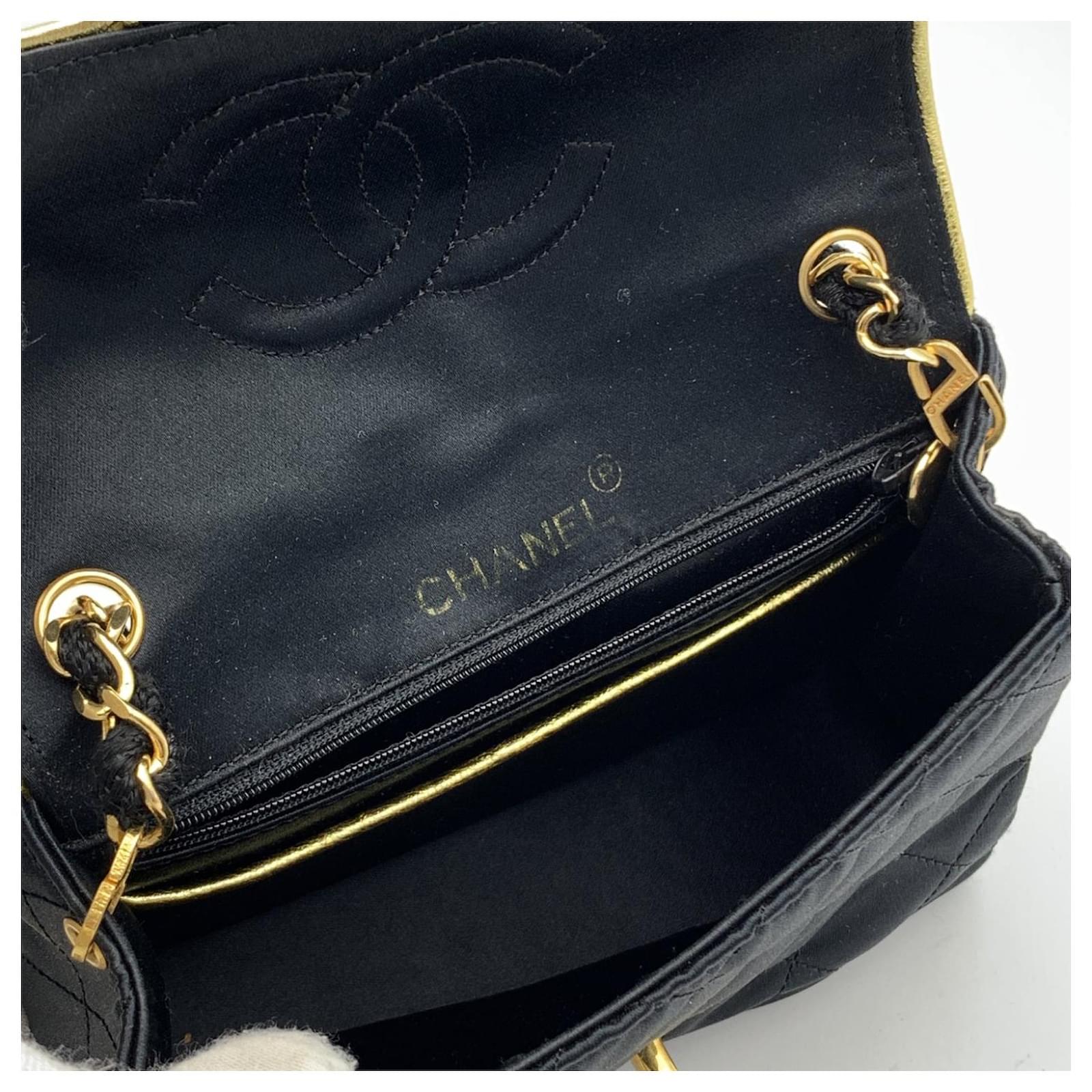 Chanel Vintage Black Quilted Satin Evening Shoulder Bag Silk ref