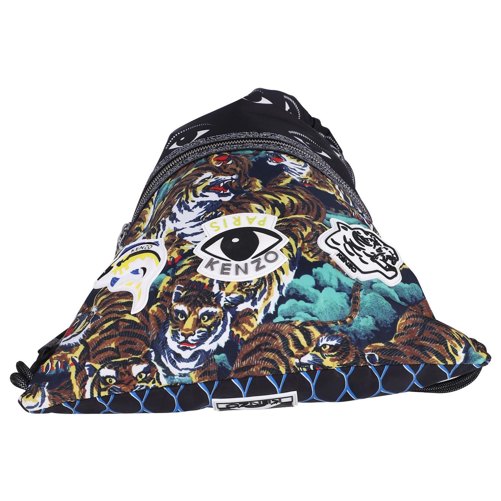 Kenzo Multi Logo Drawstring Bag in Multicolor Canvas 