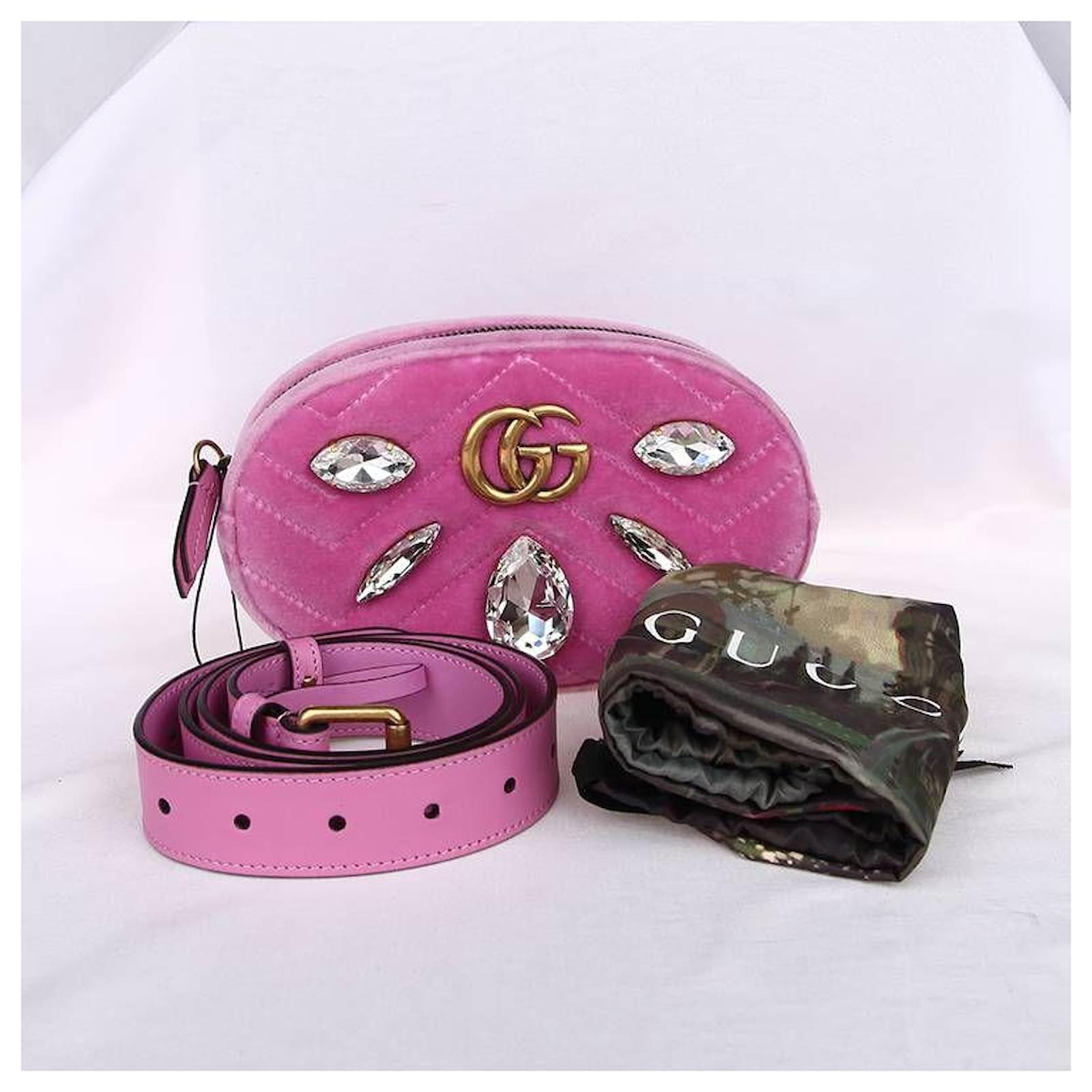 Gucci Marmont Belt Bag Pink Velvet With Crystals