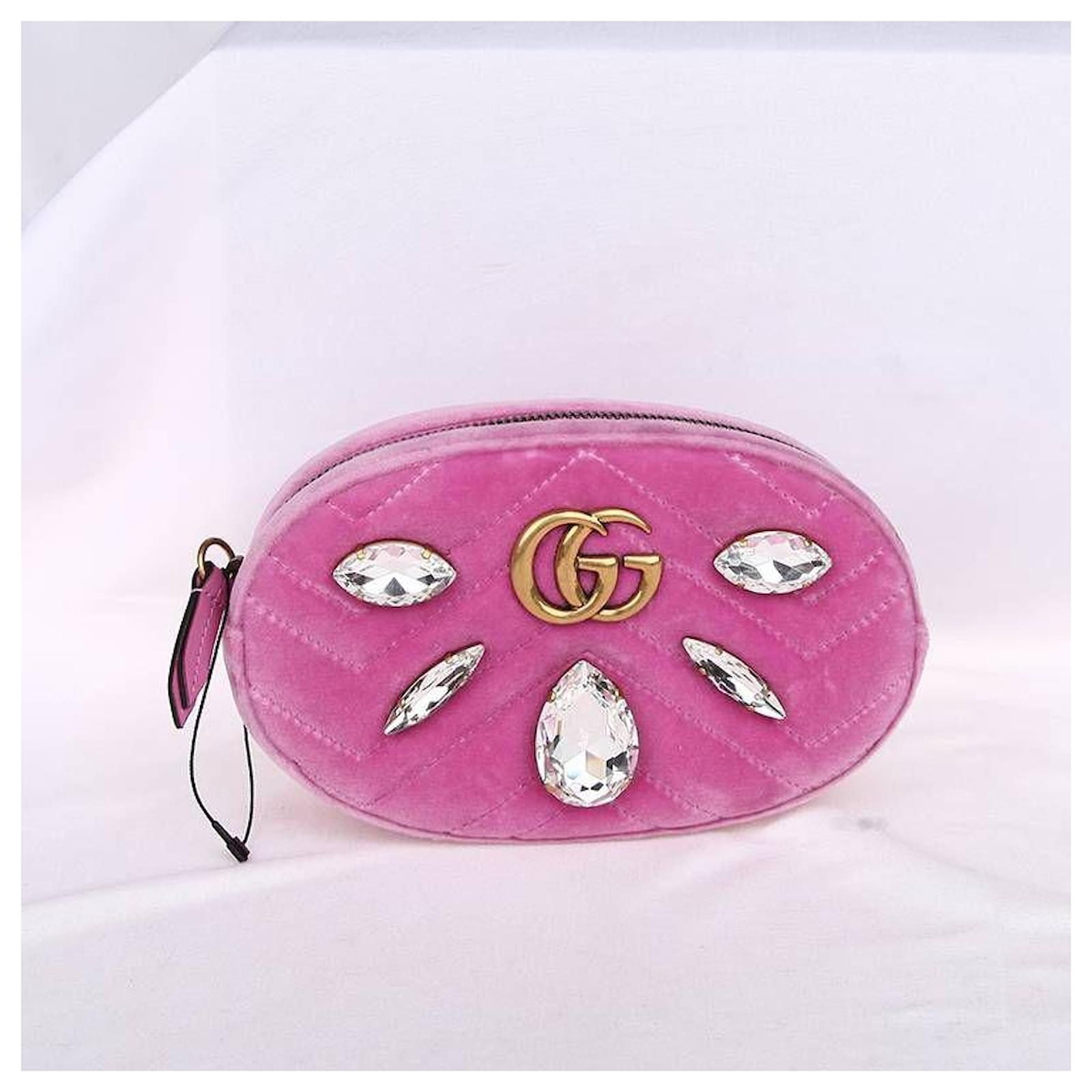 Gucci GG Marmont Crystals Velvet Belt Bag Pink ref.592059 - Joli Closet