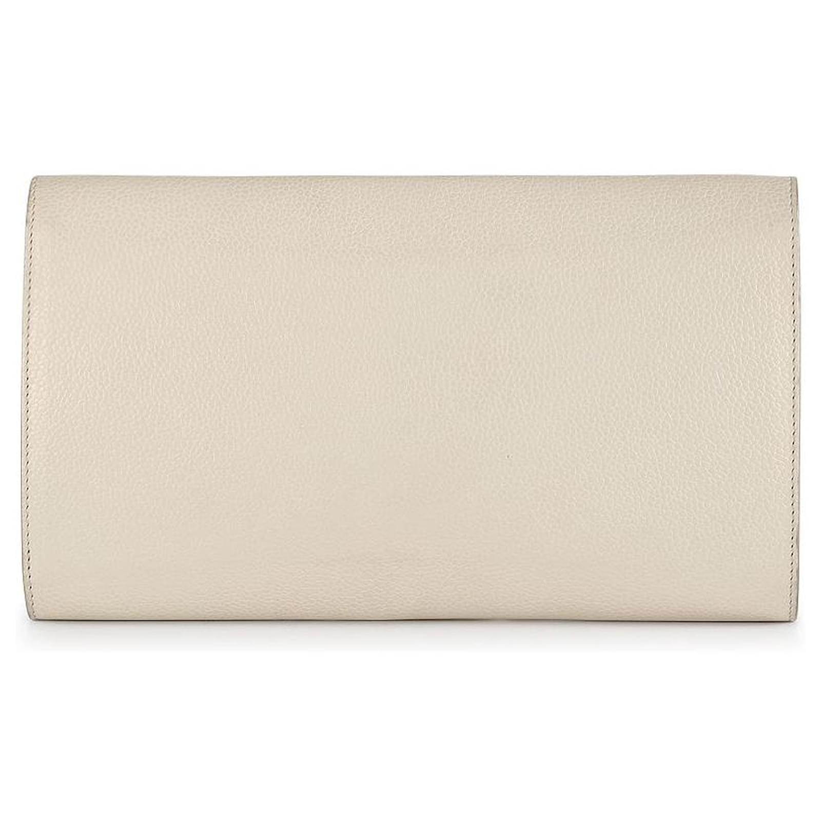 Yves Saint Laurent Champagne Leather Clutch With Gold Clasp White Cream