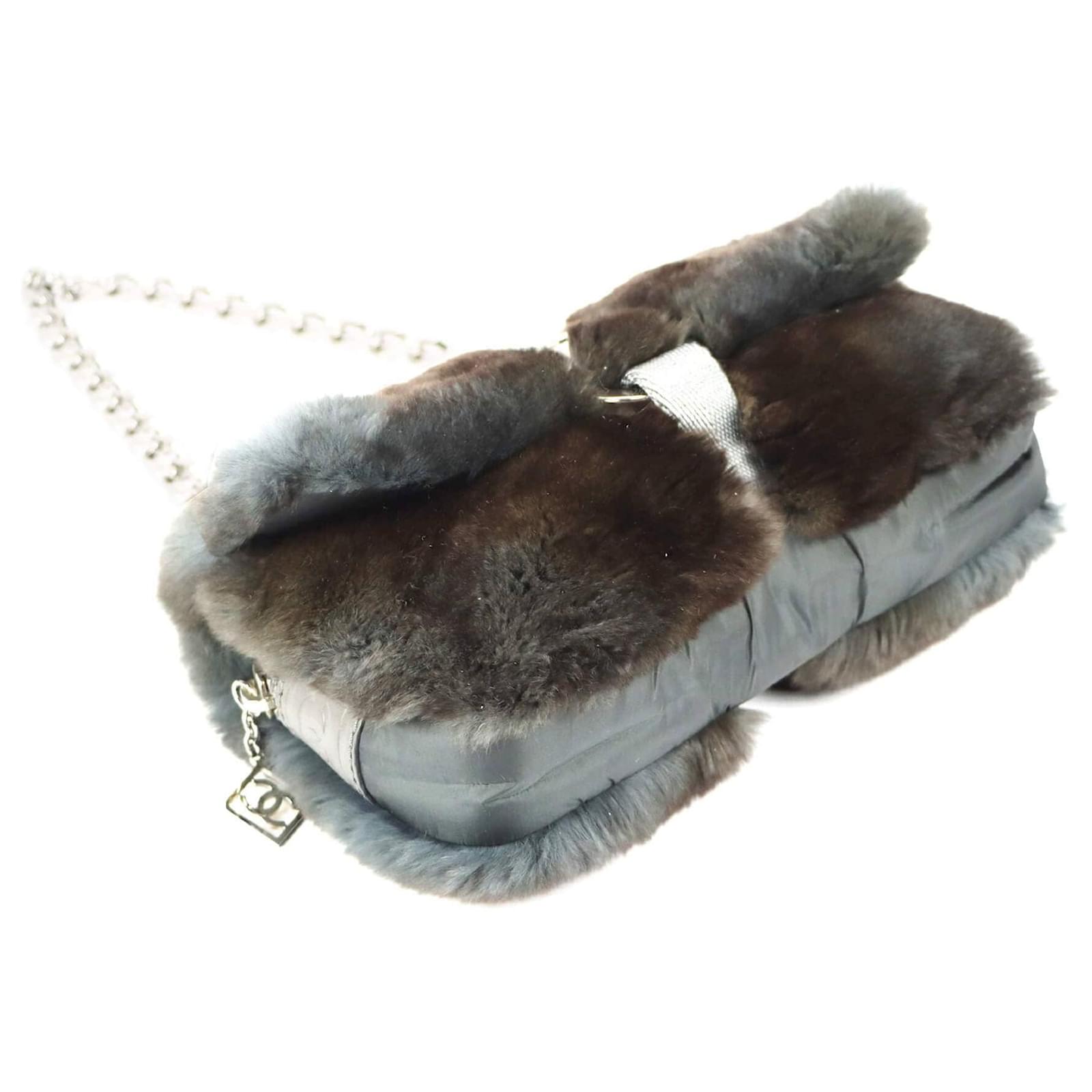 Chanel Limited Edition Rabbit Fur Flap Bag Grey Joli