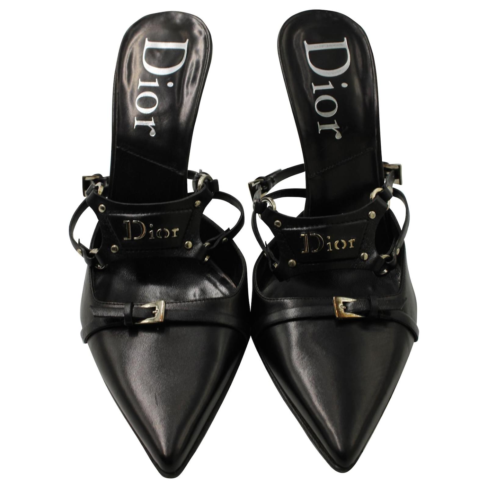 靴 Christian Dior bondage mules black Christian Dior Chrisitan Dior Bondage Mules in Black Leather (Sold