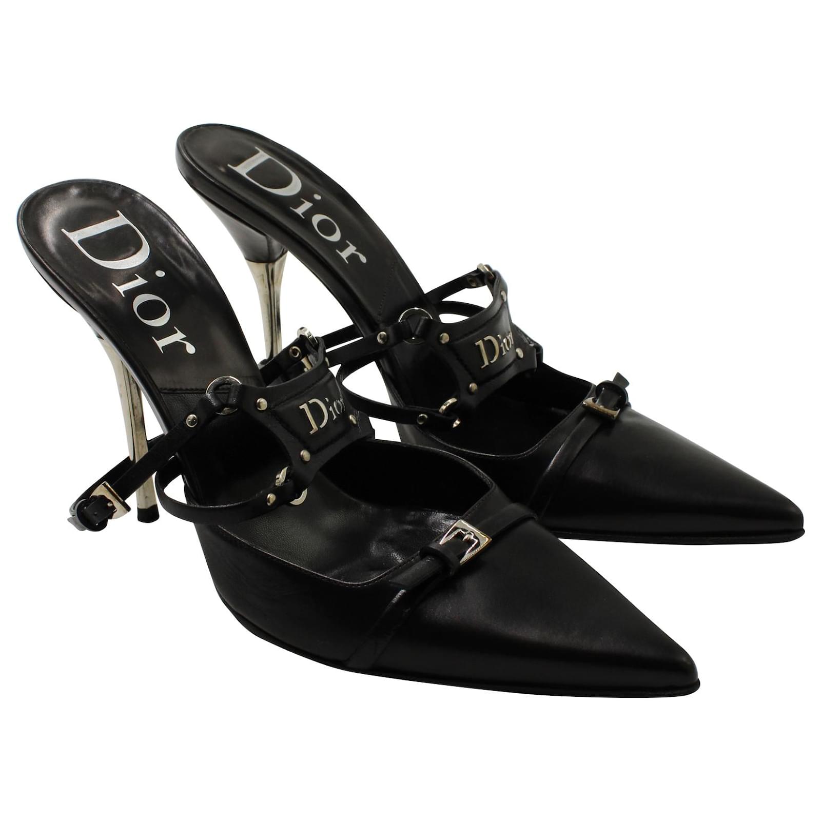 Christian Dior Chrisitan Dior Bondage Mules in Black Leather ref