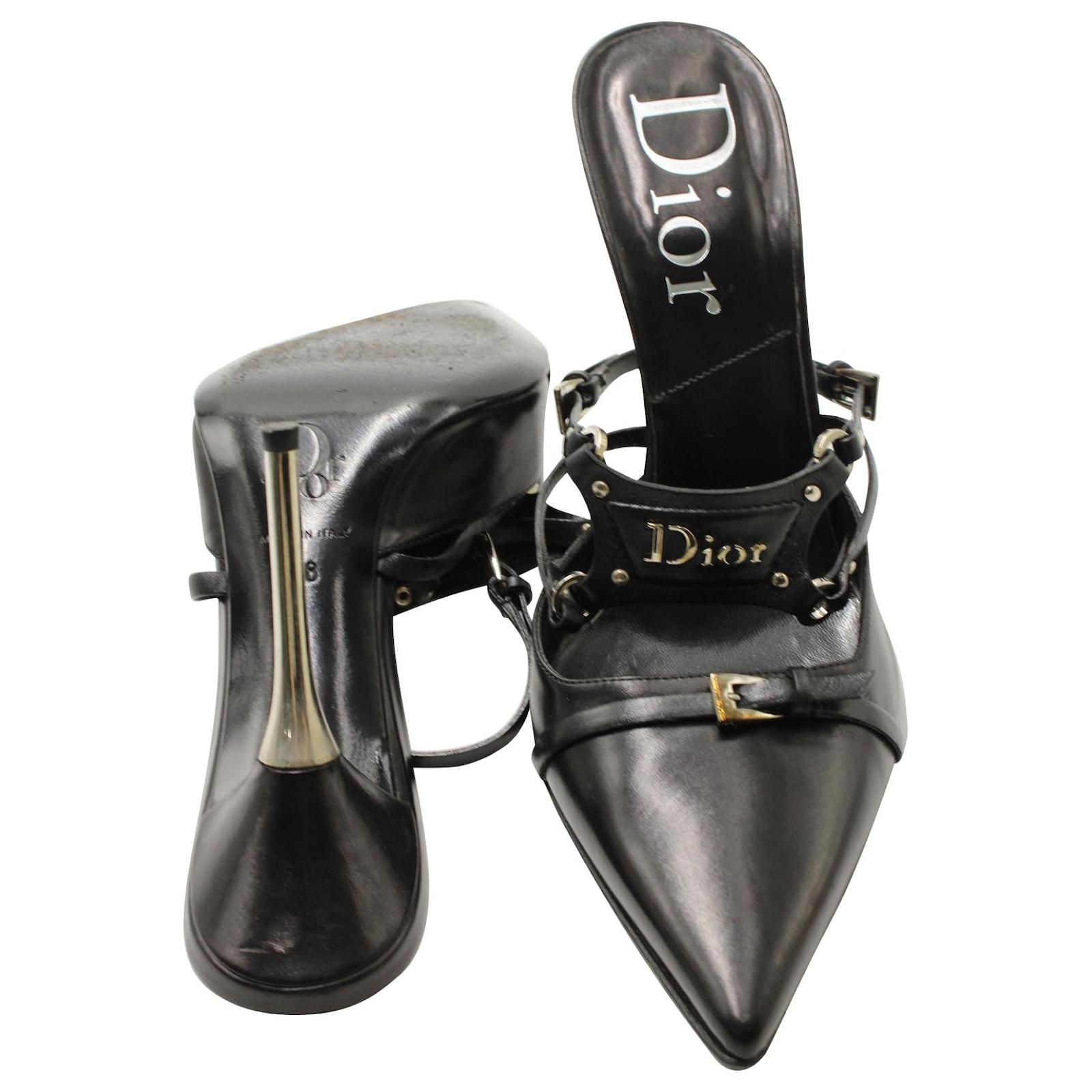 Christian Dior Chrisitan Dior Bondage Mules in Black Leather ref