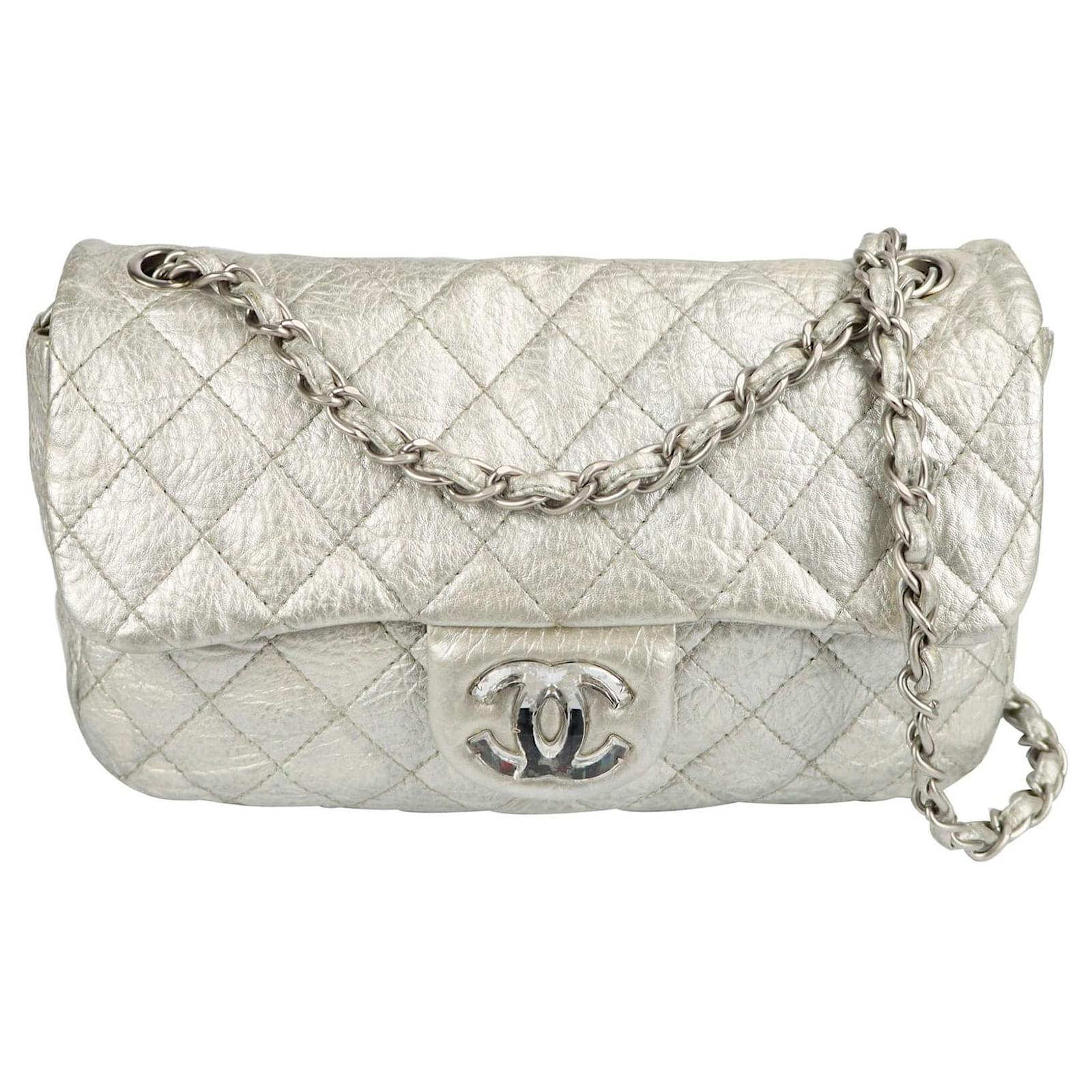 Chanel Ice Cube On The Rocks Single Flap Bag Silver Aged Calfskin