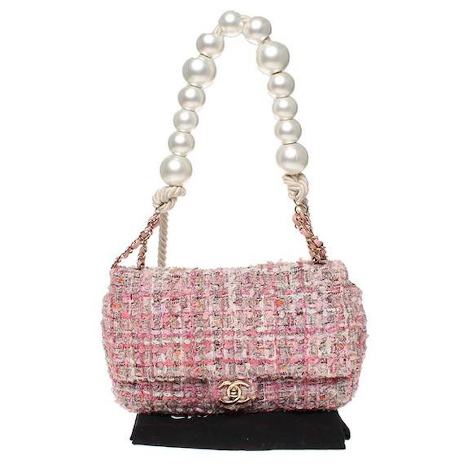 Chanel Spring 2019 Pearl Handle Tweed Flap Bag Pink Metal Ref.593989 - Joli  Closet