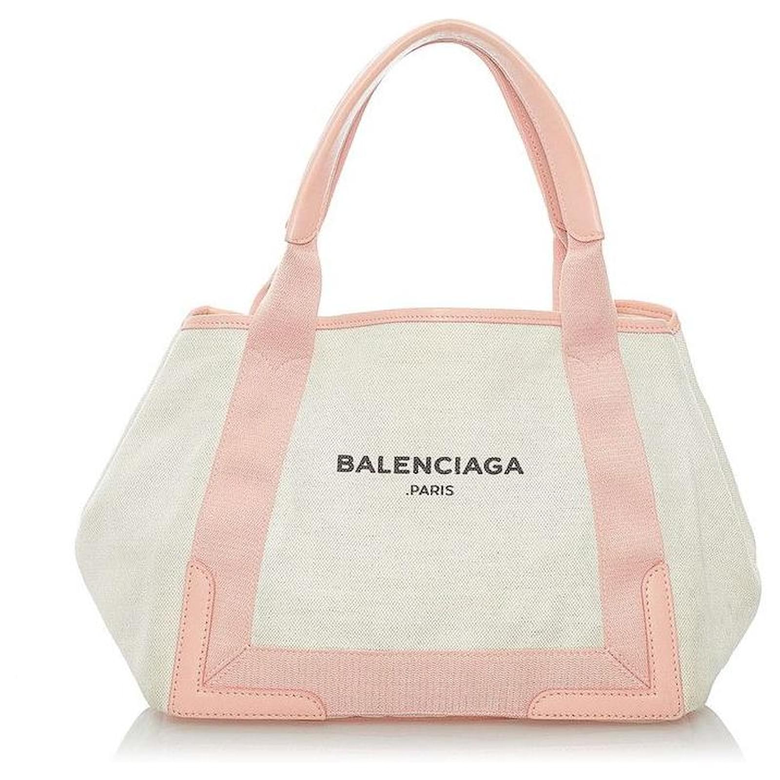 Balenciaga Navy Cabas S Canvas Tote Bag White