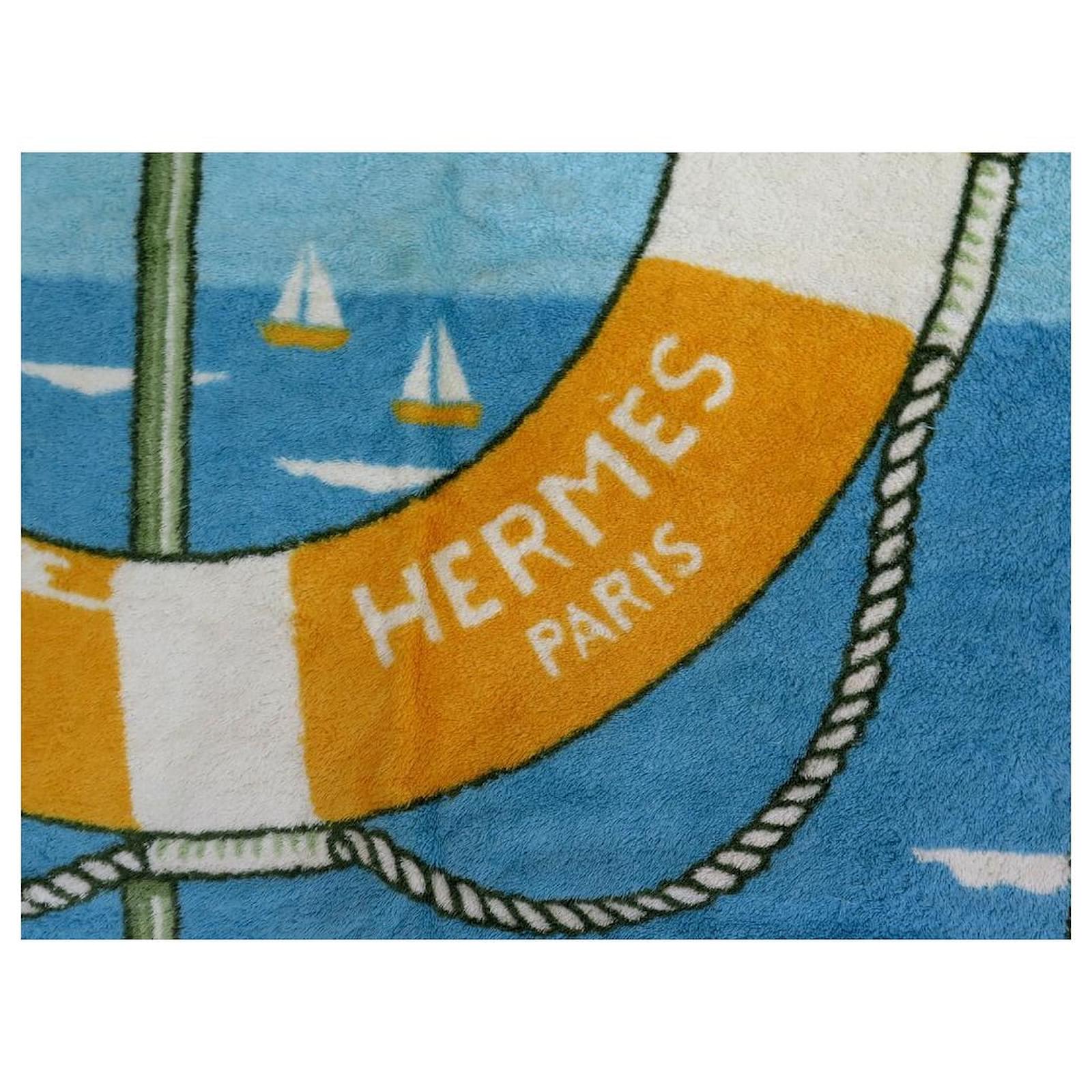 HERMÈS : RARE TWIN DRAP ou TAPIS de PLAGE Coton Multicolore ref.41822