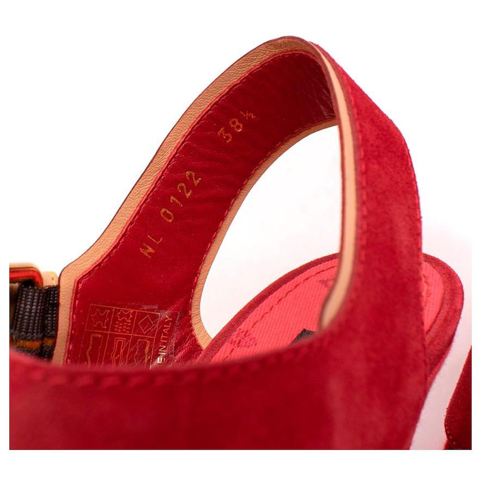 Louis Vuitton Red Denim & Suede Crossover Wedge Sandals ref.596447 - Joli  Closet