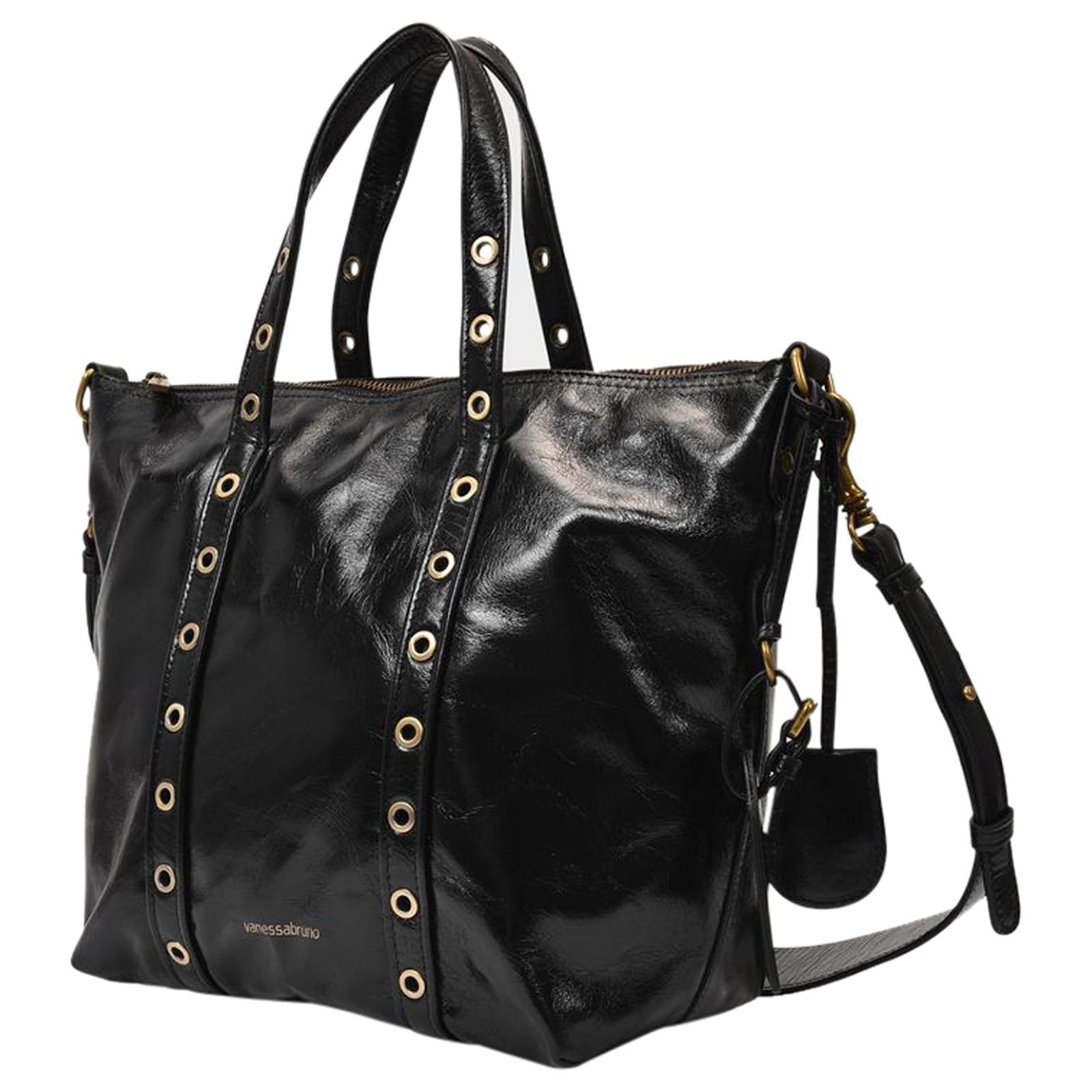 Vanessa Bruno Sac Zippy Pm en Cuir Craquelé Noir Joli