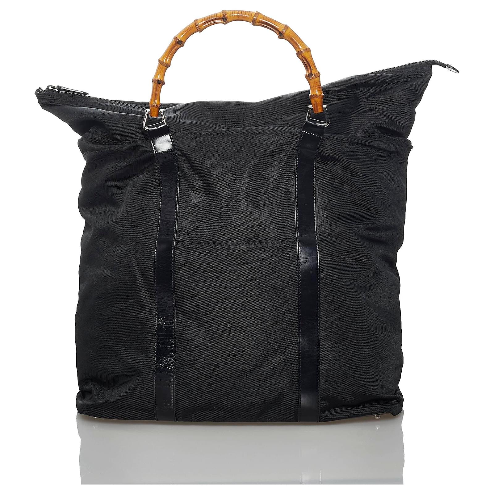 Sac De Voyage En Nylon Bambou Noir Gucci Tissu Ref Joli Closet