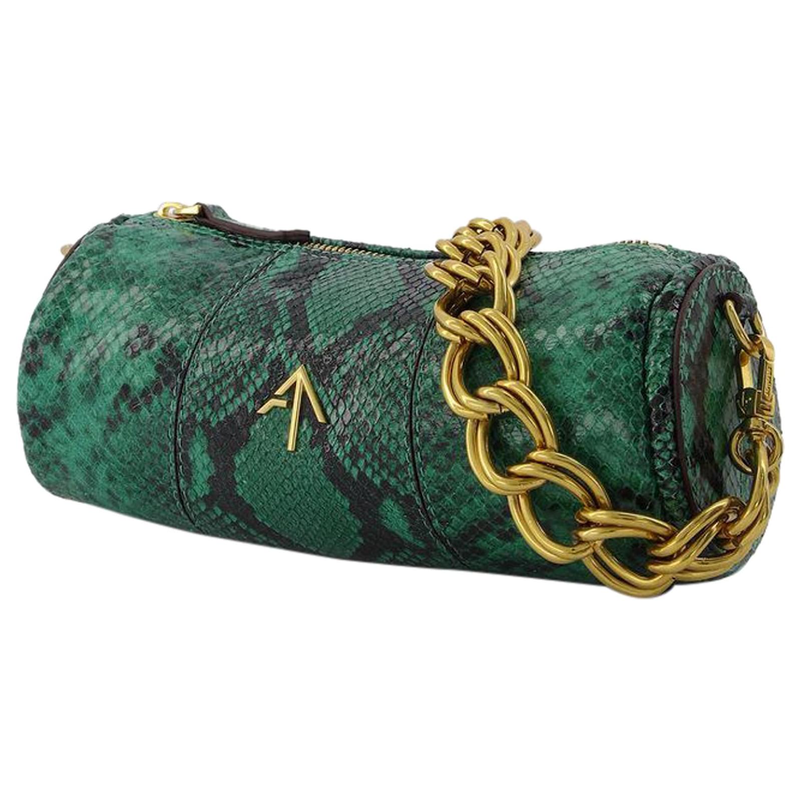 Autre Marque Mini Cylinder Bag in Snake Embossed Green Leather ref