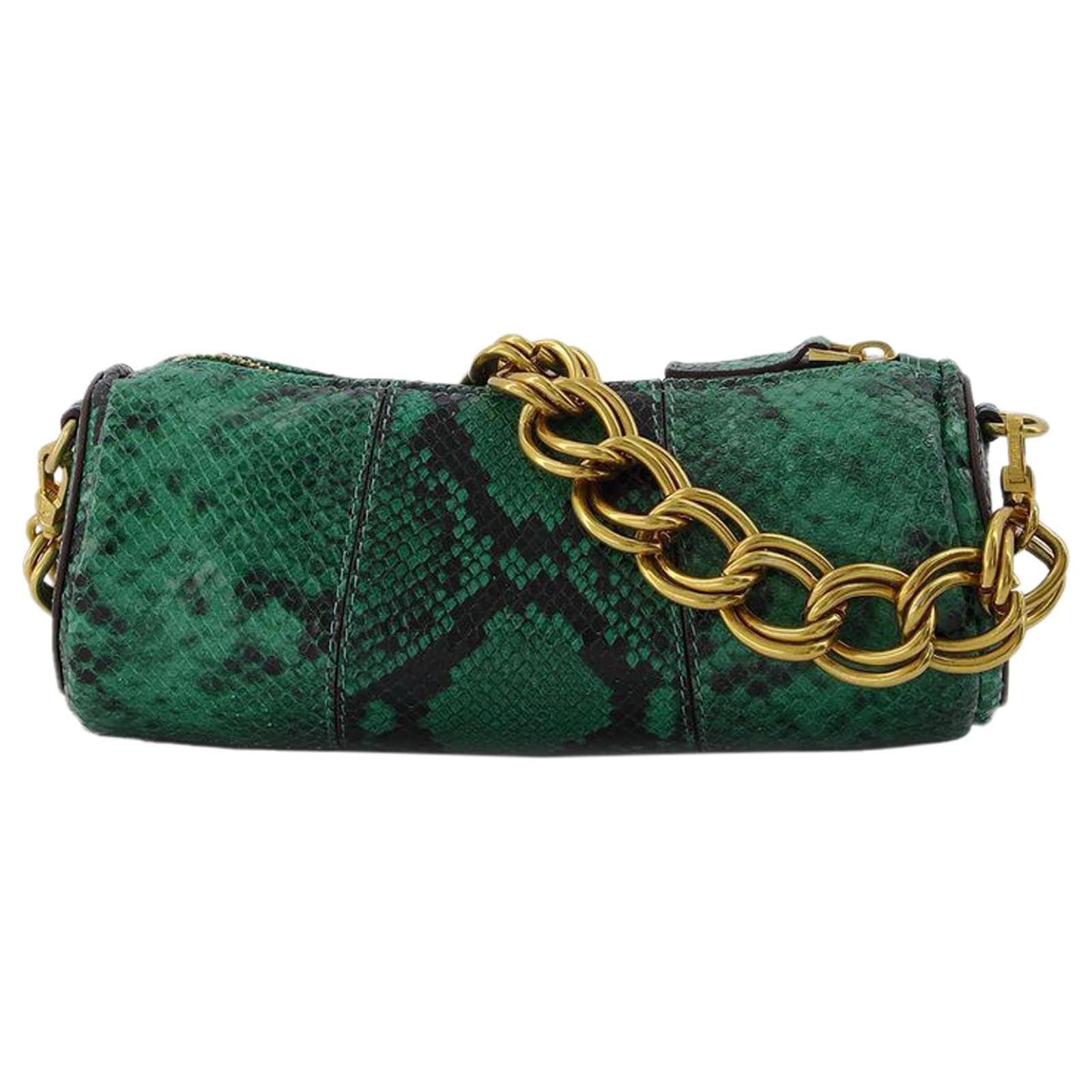 Autre Marque Mini Cylinder Bag in Snake Embossed Green Leather ref