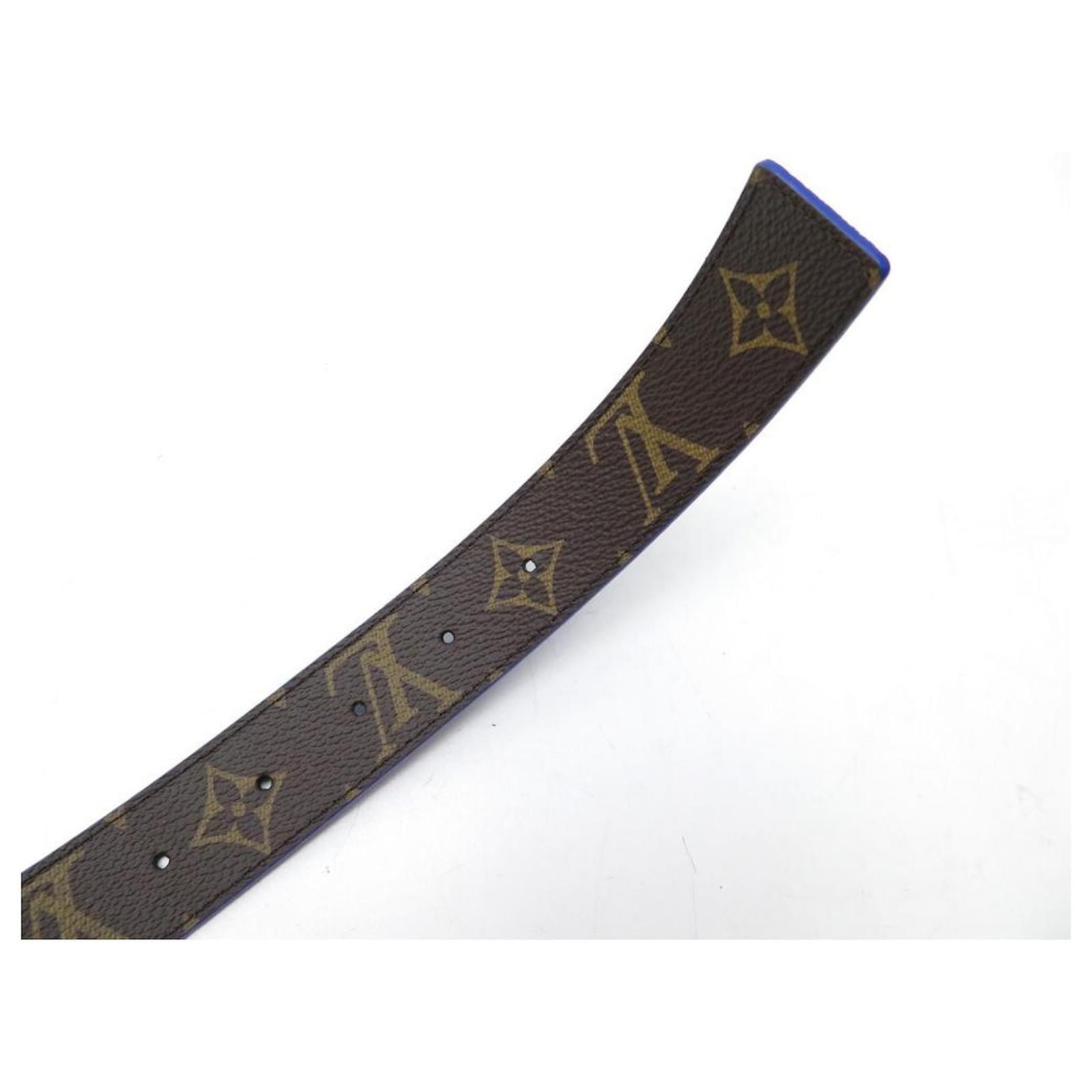 REVERSIBLE BELT LV LOUIS VUITTON M9365 80 BLUE LEATHER CANVAS MONOGRAM BELT