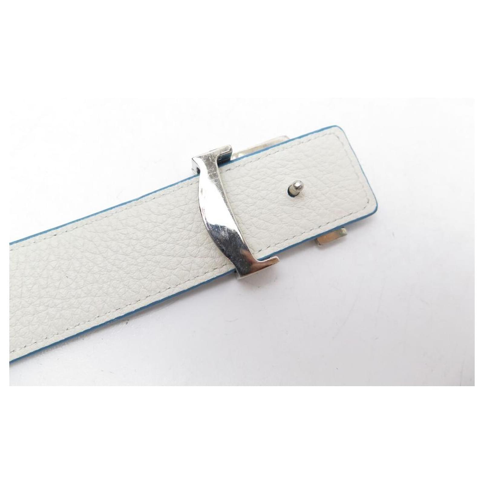 REVERSIBLE BELT LV LOUIS VUITTON M9039 85 CM IN BLUE AND WHITE LEATHER BELT
