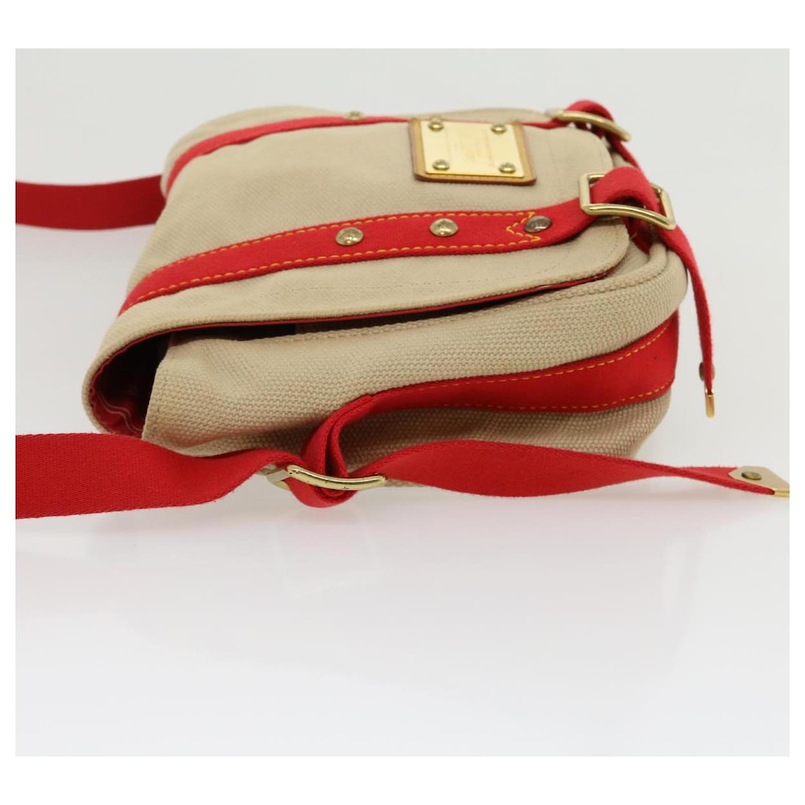 LOUIS VUITTON Antigua Buzzus PM Shoulder Bag Beige Red M40041 LV Auth kk137  Cloth ref.708914 - Joli Closet