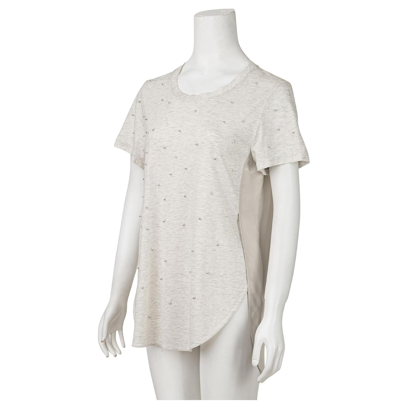 Phillip Lim Pearl Rhinestone Embellished Crewneck Tee Grey ref - Main Image