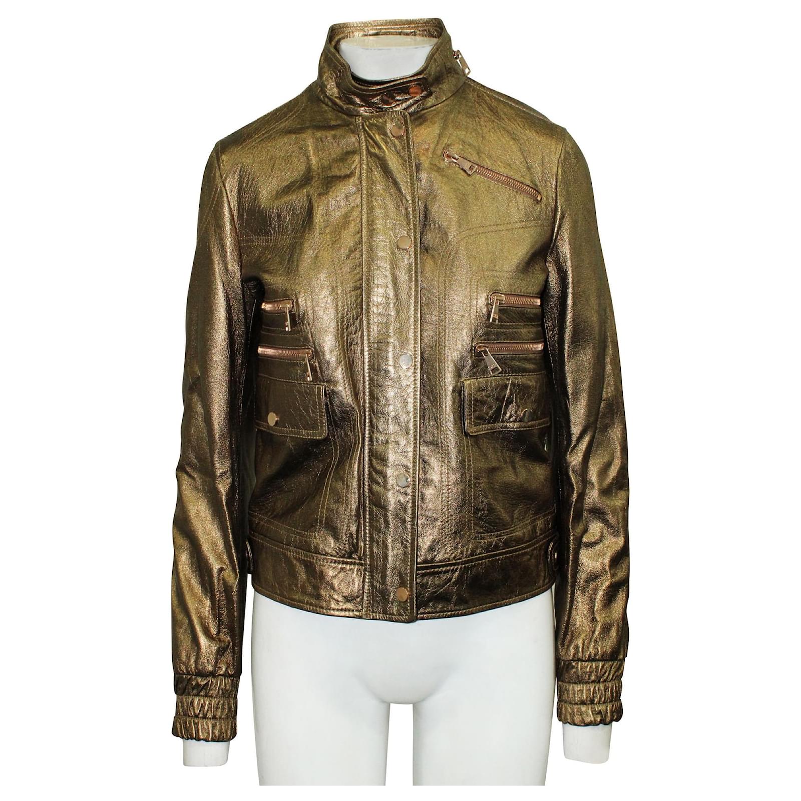 Dolce & Gabbana Veste Vintage en Peau de Mouton M?�tallis?�e Or/Bronze ref.602719 - Joli Closet