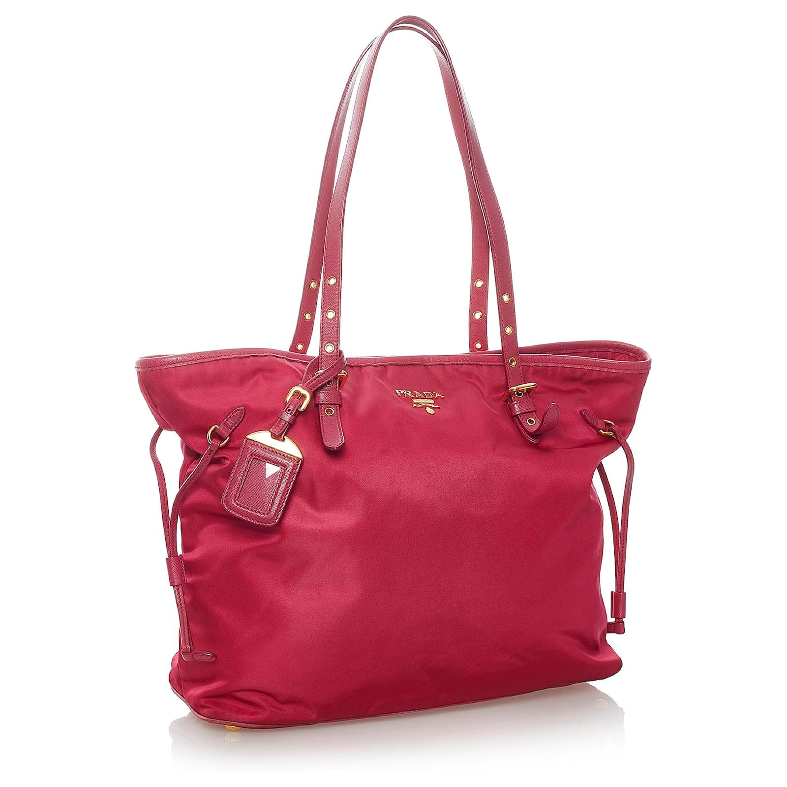 PRADA レッドナイロン製 トートバッグ Prada Red Tessuto Tote Bag Leather Pony-style calfskin Nylon