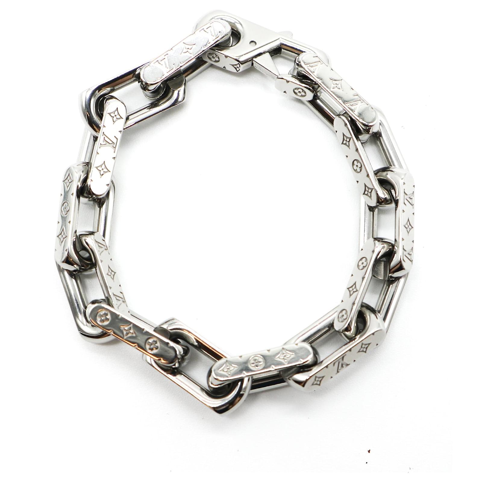 Louis Vuitton Chain Bracelet Engraved Monogram Silver