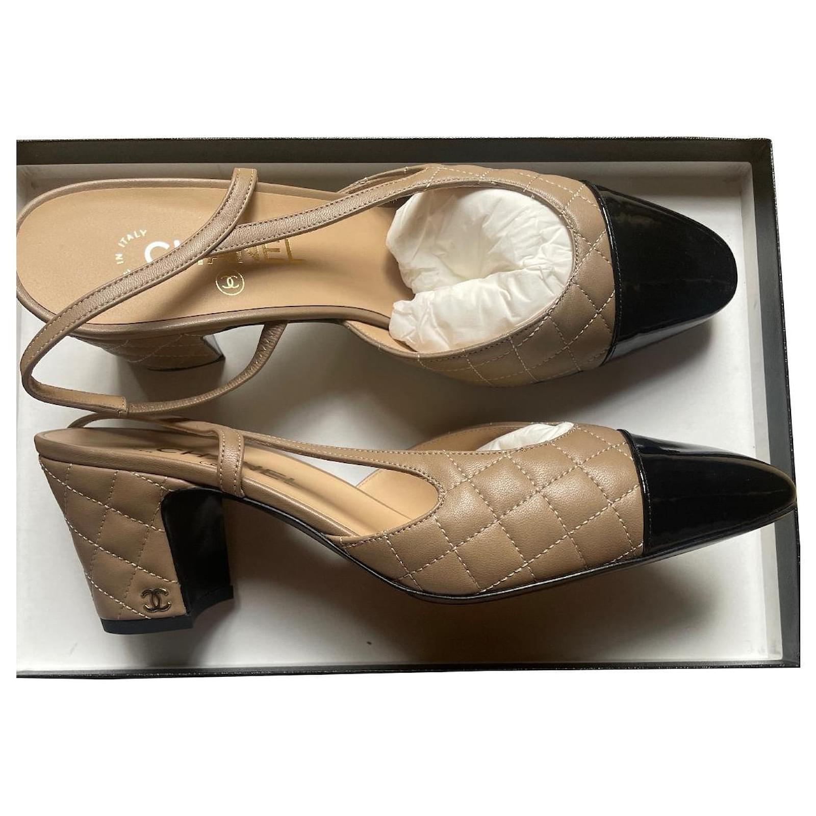 Chanel Quilted slingback Beige Leather ref.605041 - Joli Closet