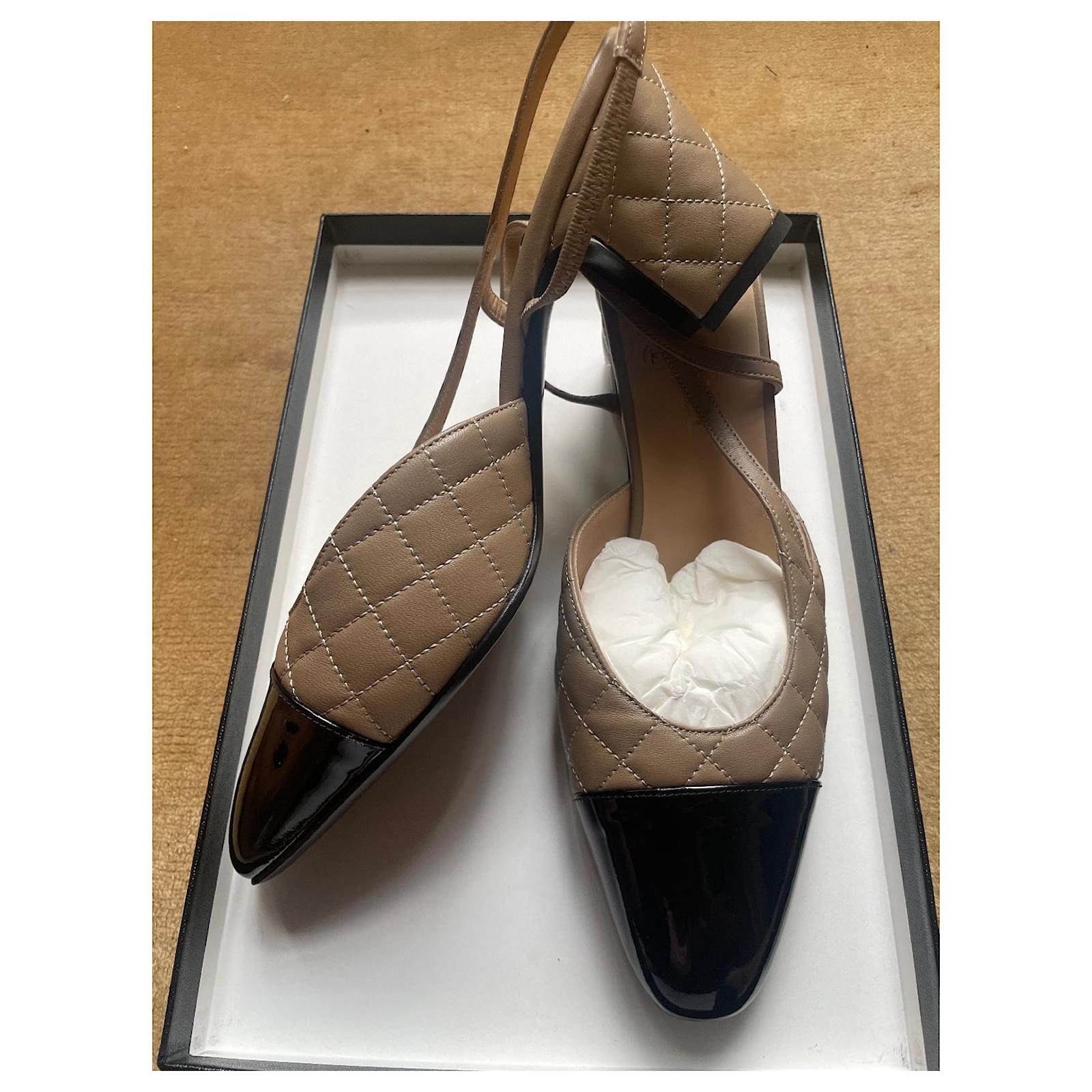 Slingback leather ballet flats Chanel Beige size 37 EU in Leather