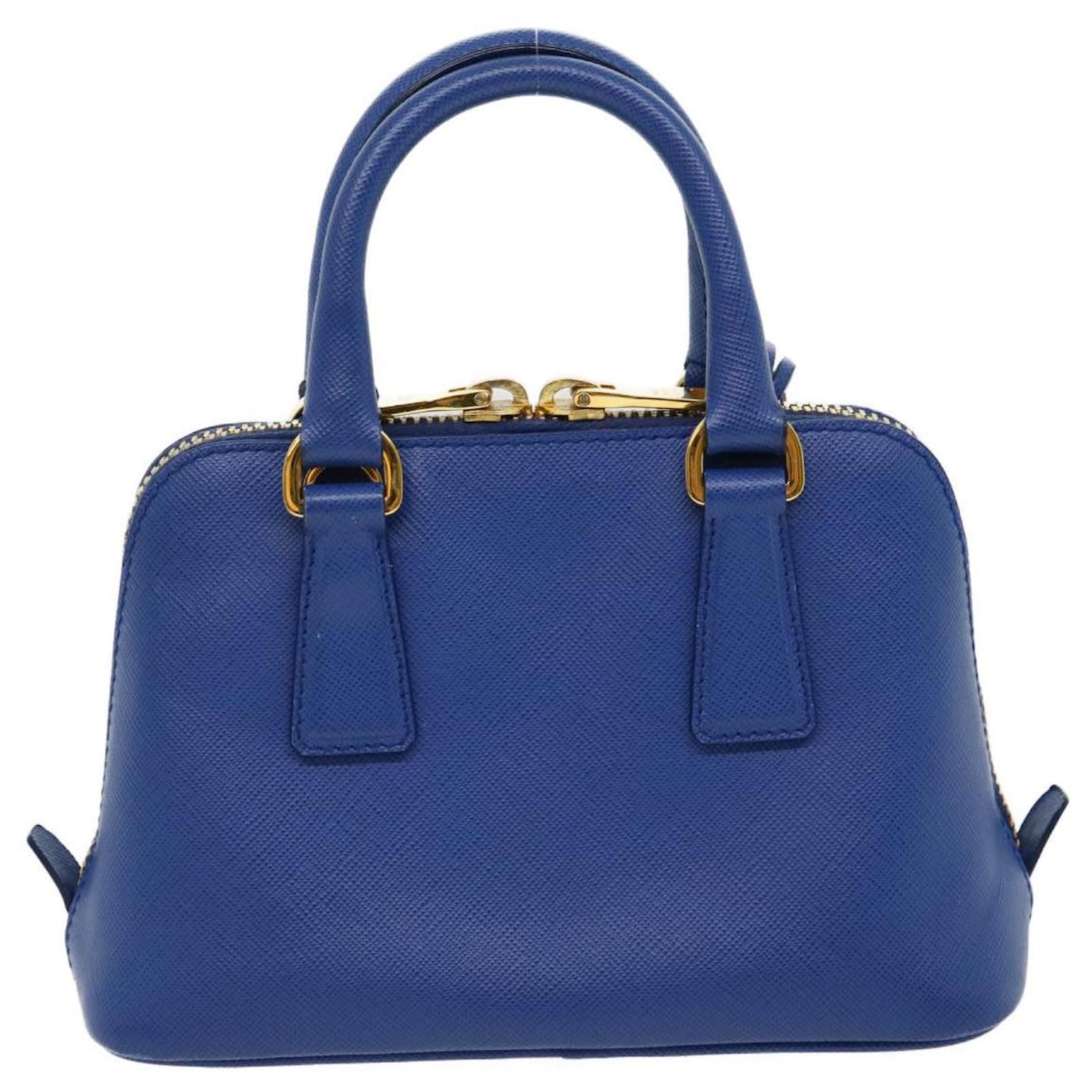 Prada, Bags, Prada Mini Hand Bag Safiano Leather 2way Blue Auth 332a