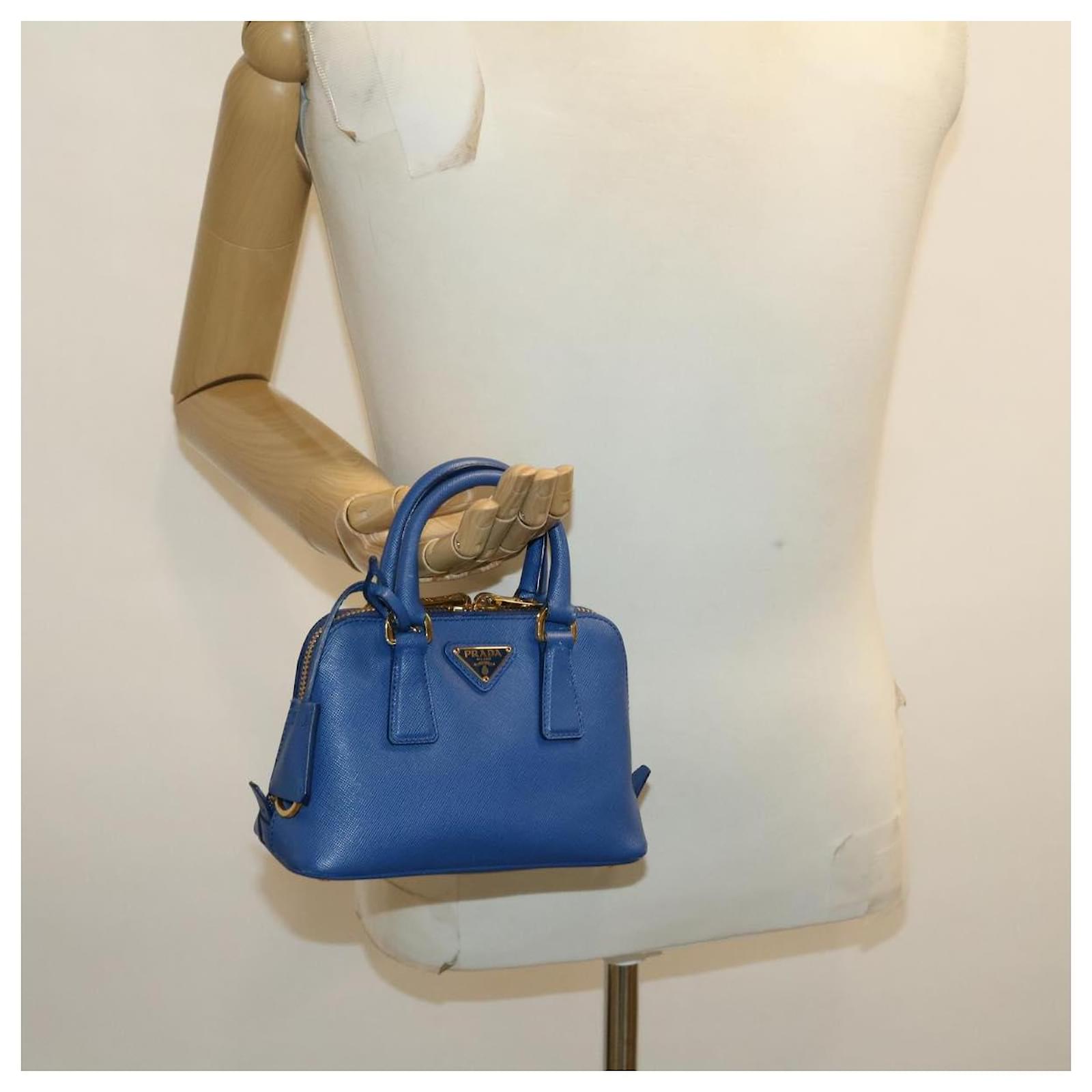 Saffiano PRADA Mini Hand Bag Safiano Leather 2way Blue Auth 30321a