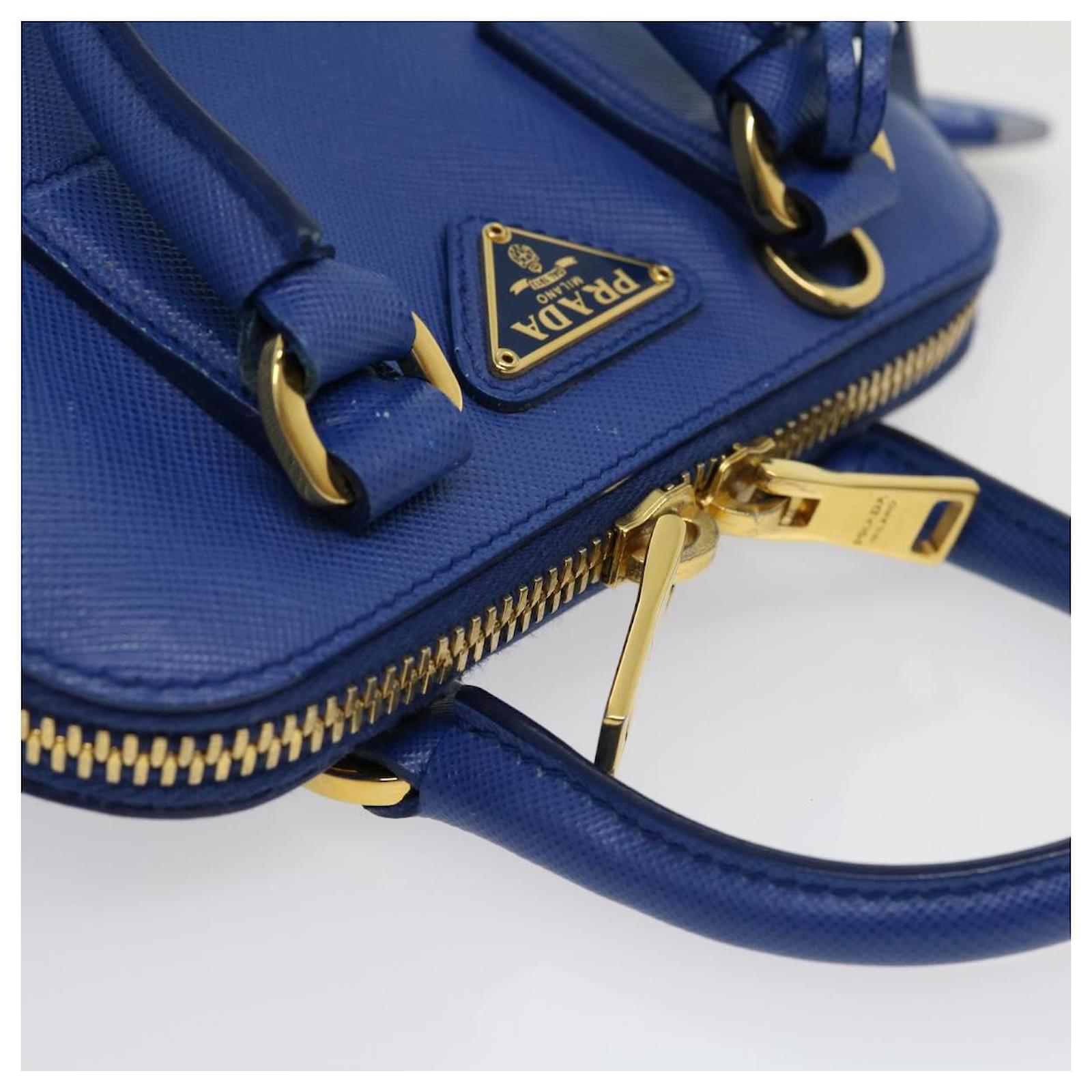 Prada, Bags, Prada Mini Hand Bag Safiano Leather 2way Blue Auth 332a