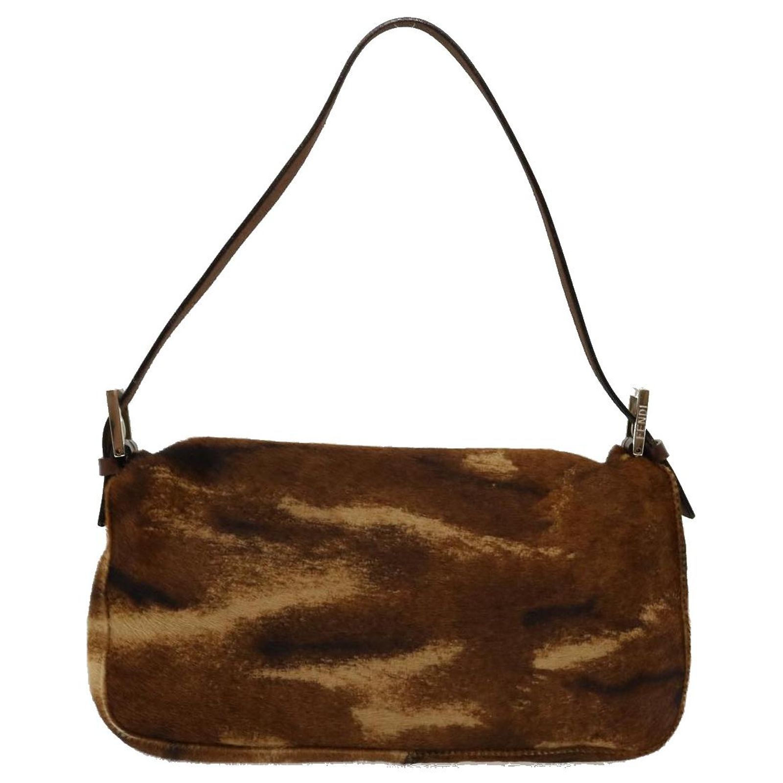 FENDI Mamma Baguette Shoulder Bag Unborn Calf SkinLeather Brown 