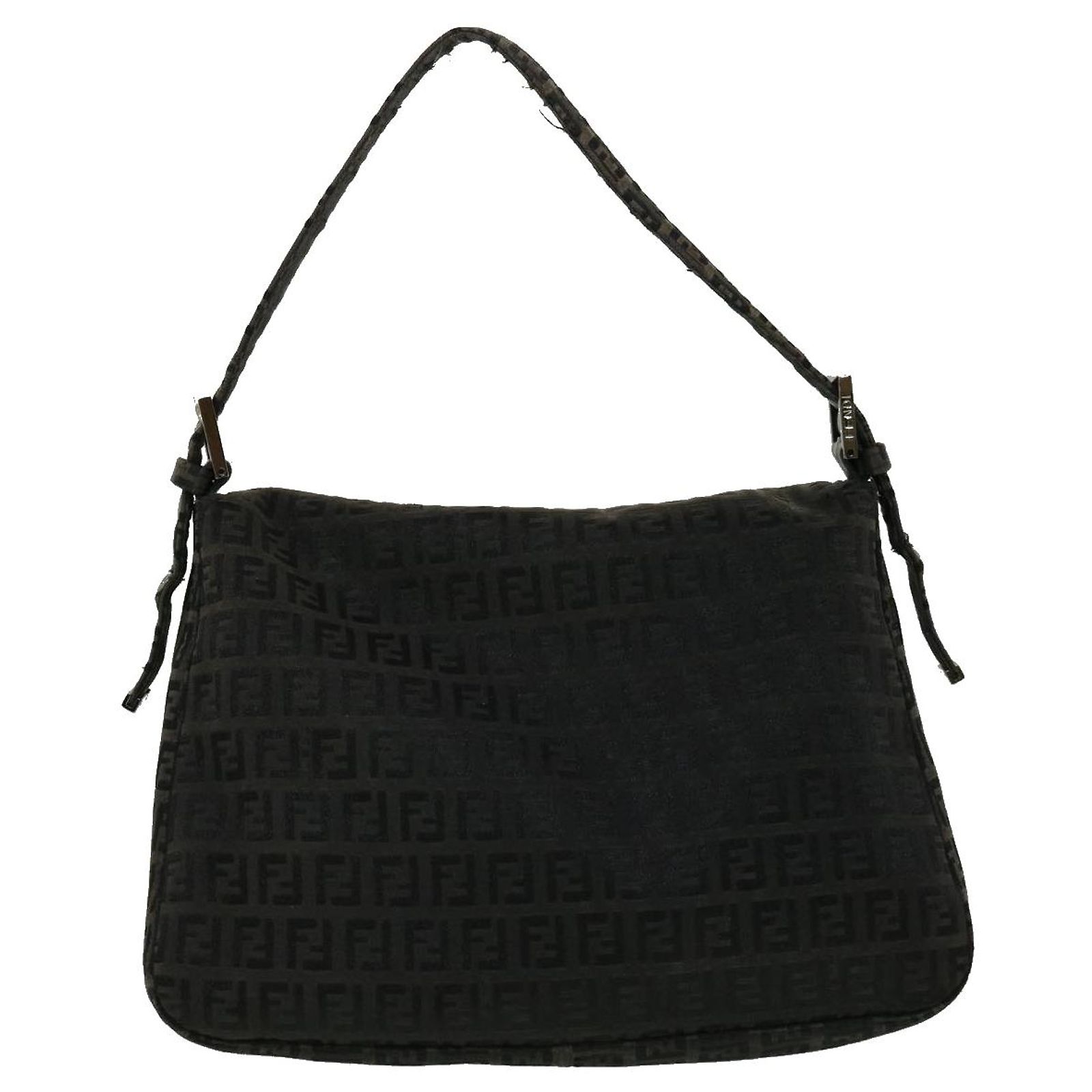 FENDI Zucchino Canvas Mamma Baguette Shoulder Bag Black Auth rd2216 ref ...