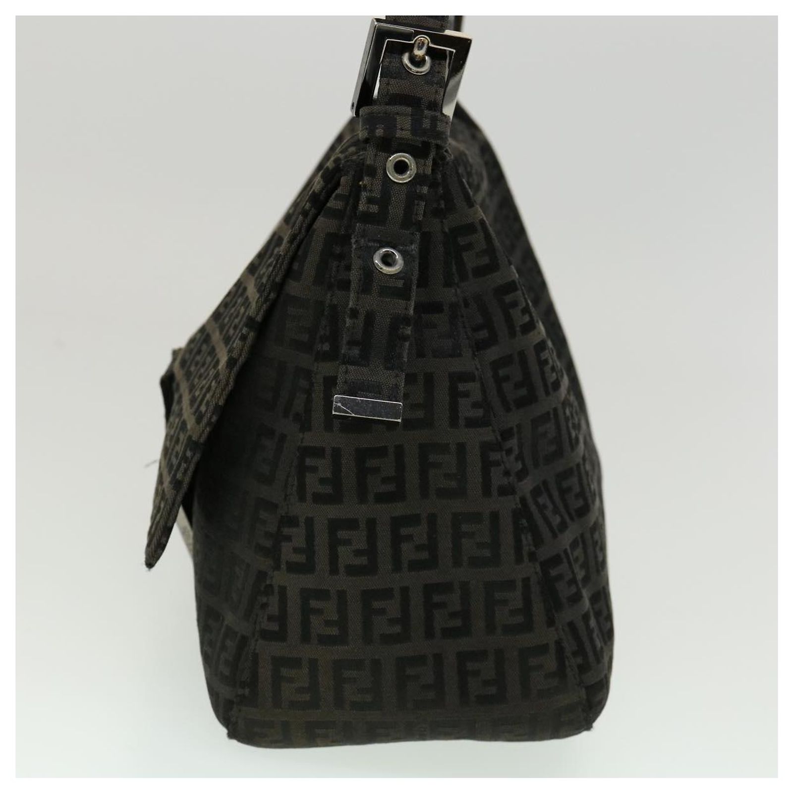FENDI Zucchino Canvas Mamma Baguette Shoulder Bag Black Auth rd2216 ref ...