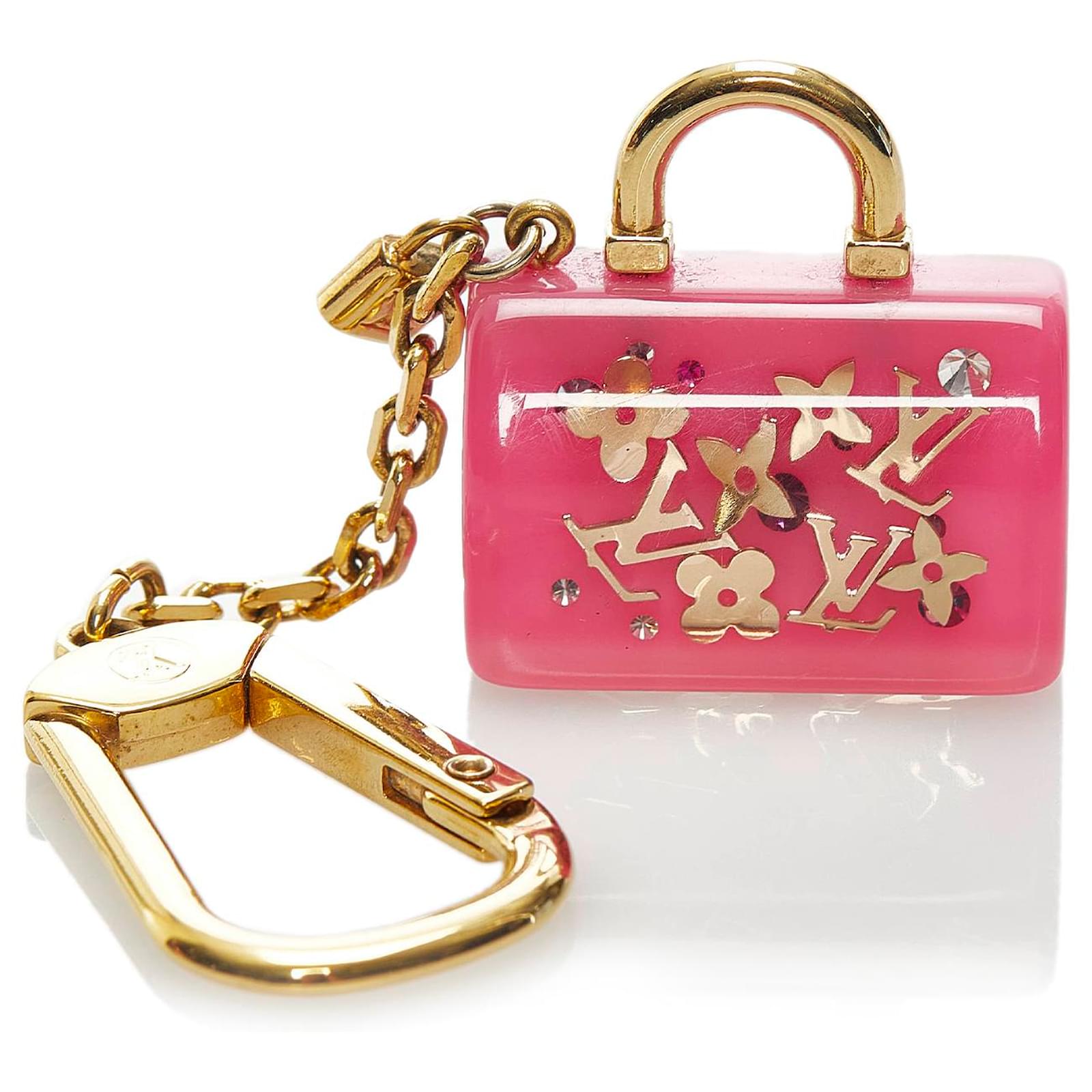Louis Vuitton Pink Speedy Bag Charm Key Chain Golden Metal Plastic