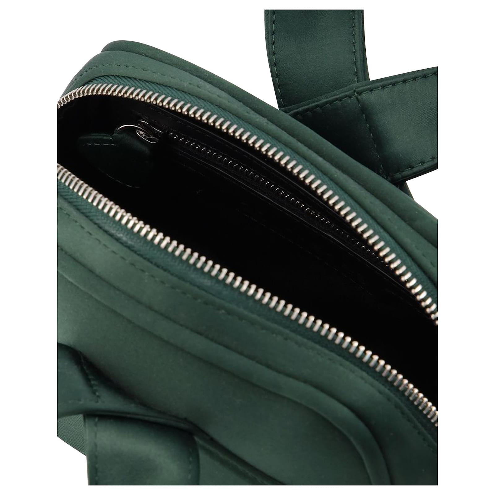 Satin Loop Baguette Bag in green satin