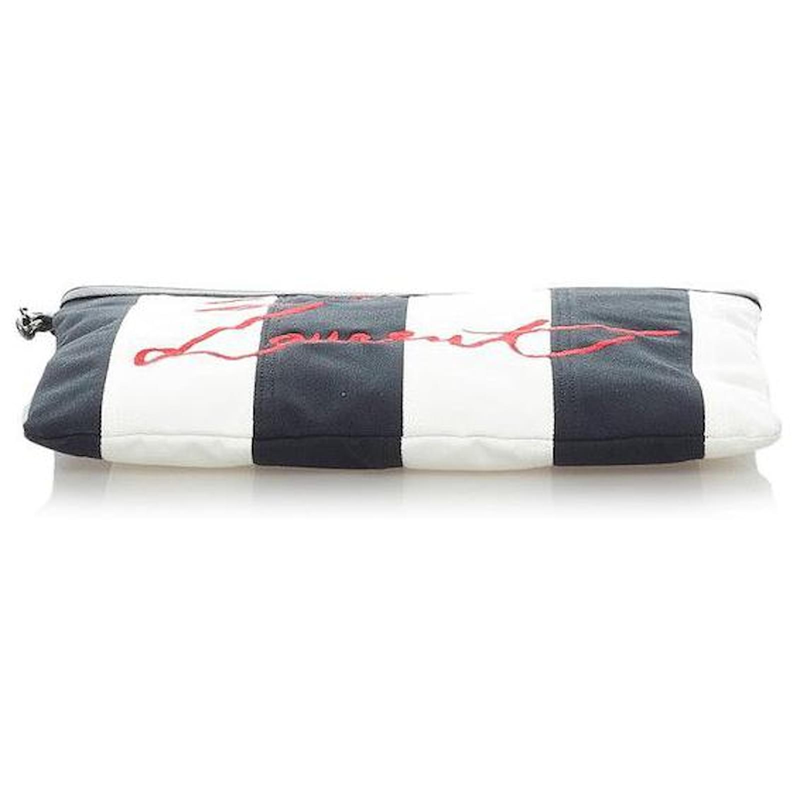 Yves Saint Laurent Striped Logo Embroidered Clutch Bag