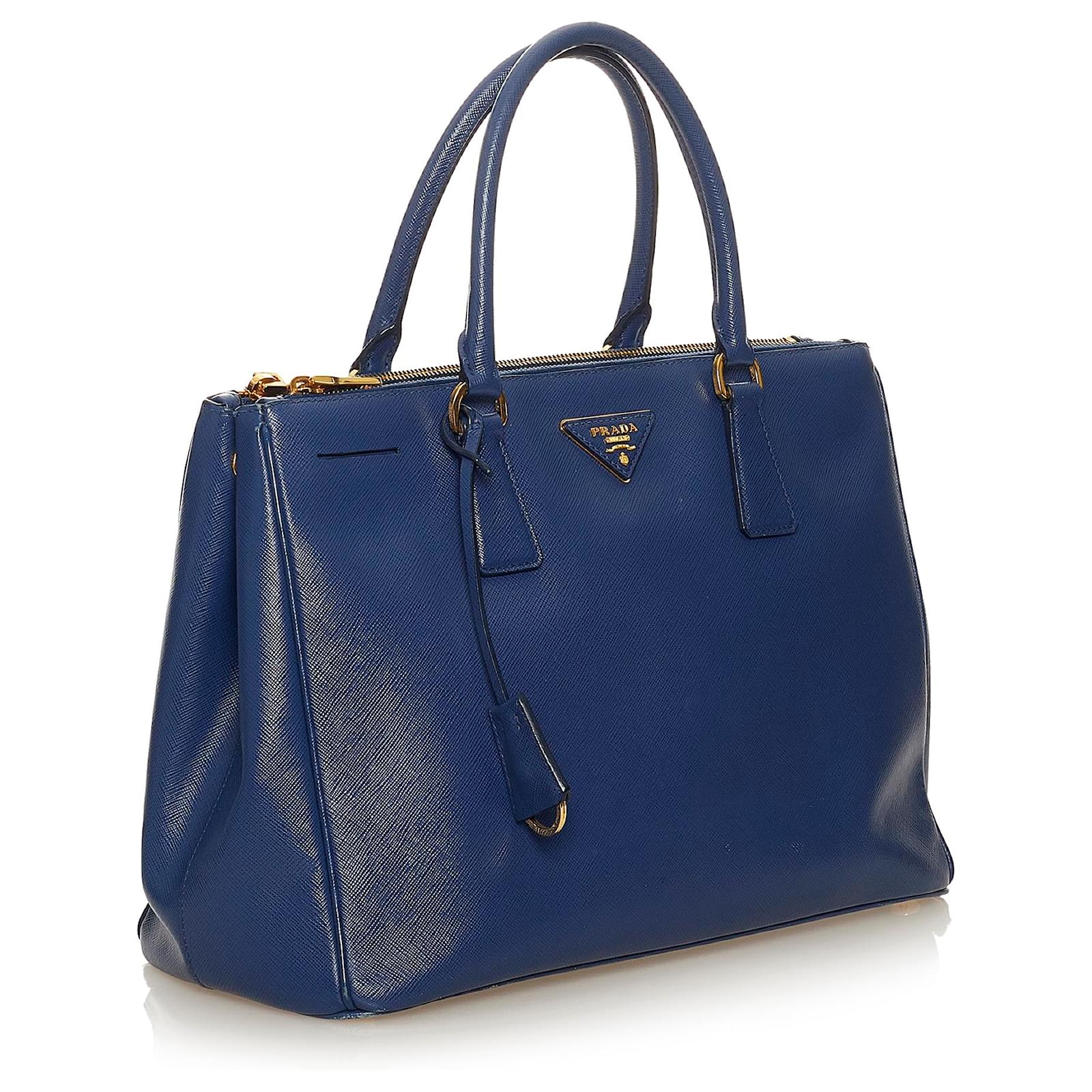 Prada Saffiano Galleria lined Zip Handbag Blue Pony-style calfskin