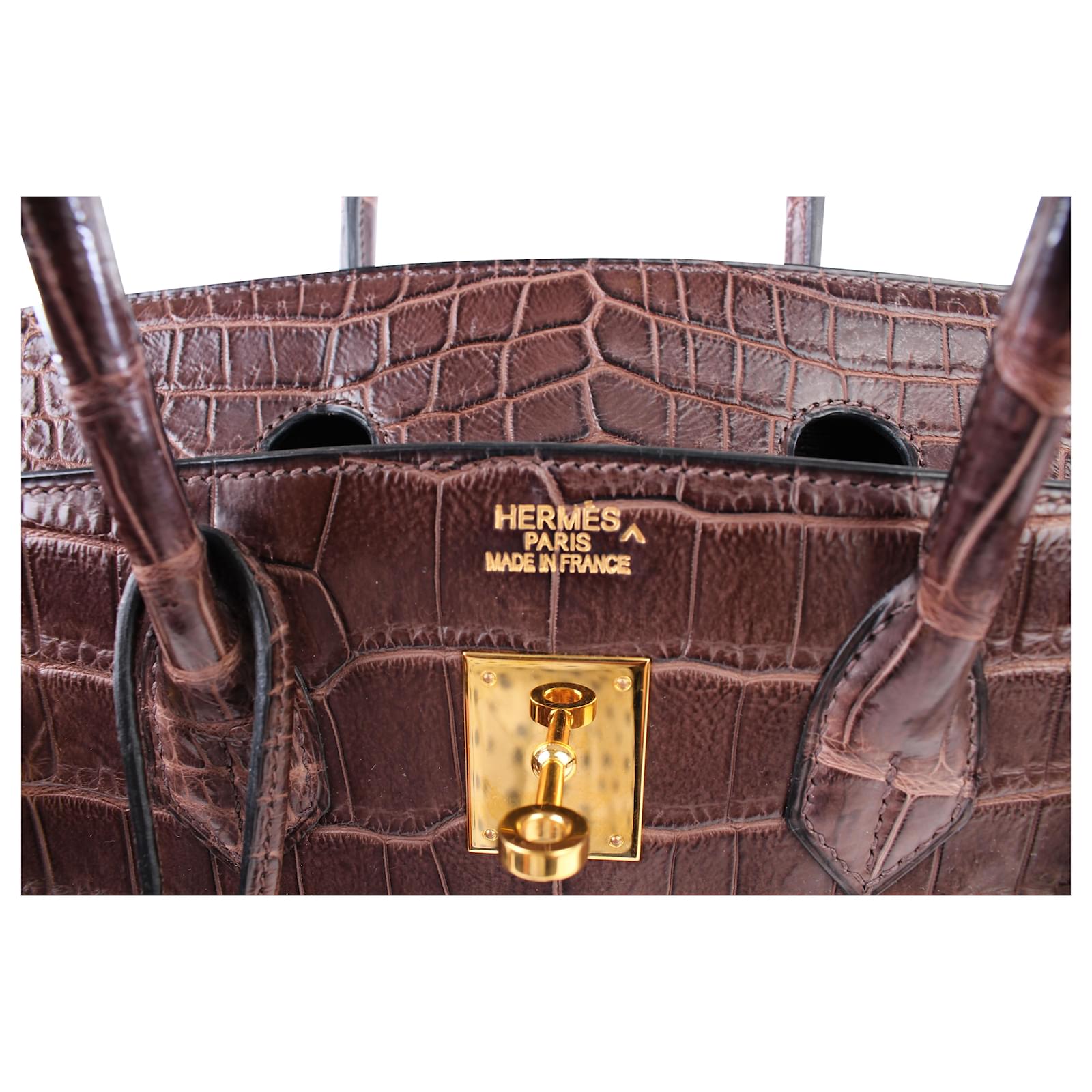 Hermès Matte Gris Elephant Porosus Crocodile Leather Gold Hardware