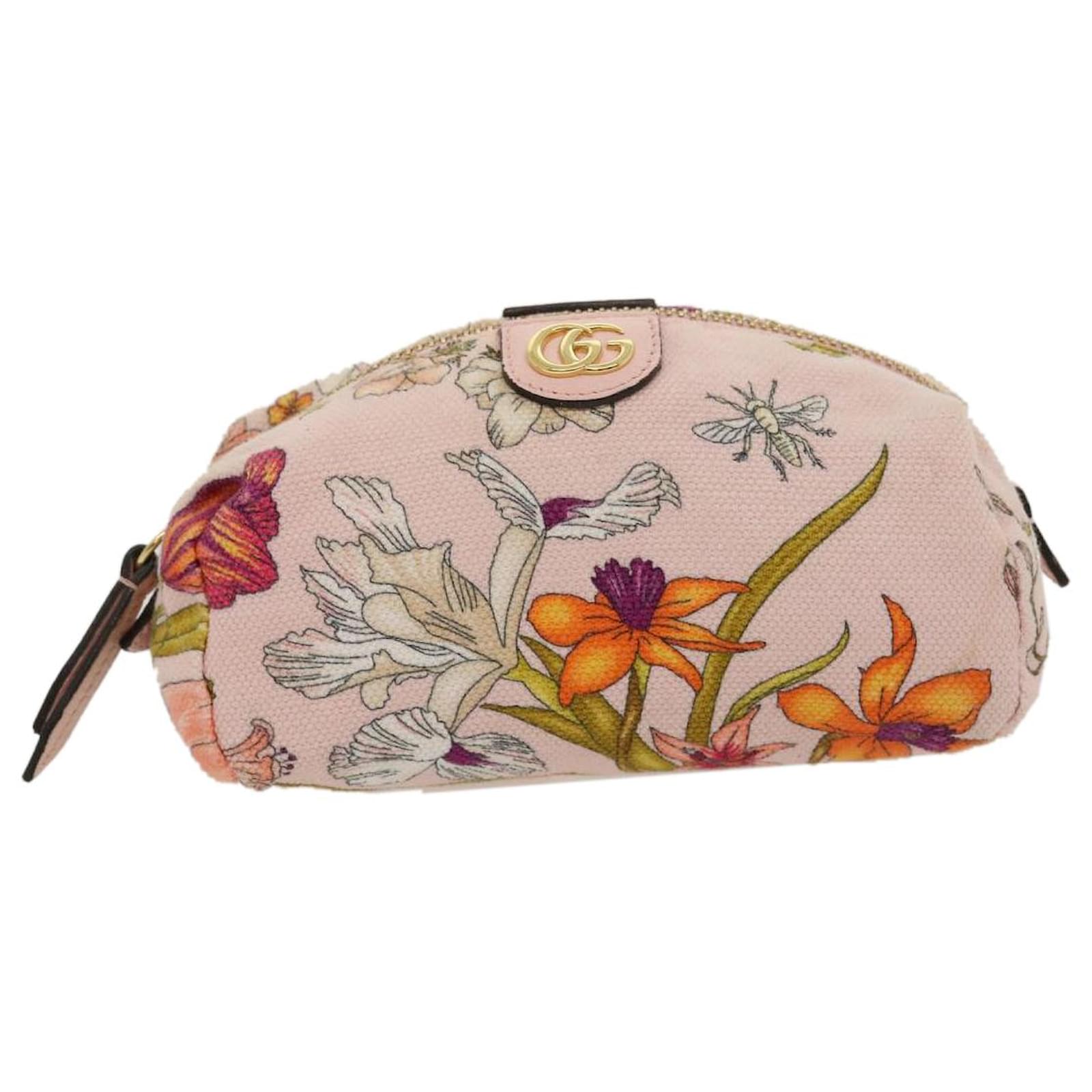 GUCCI Flora Flower Pink Cosmetic Pouch Bag Canvas Japan Limited 577355 Auth