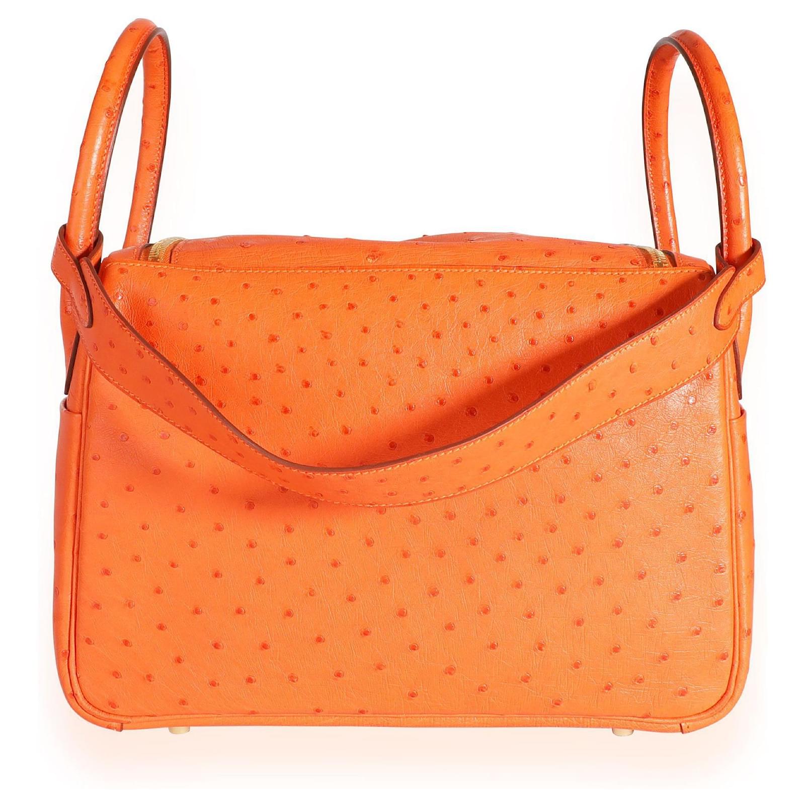 Hermes Lindy Handbag in Orange Ostrich Leather