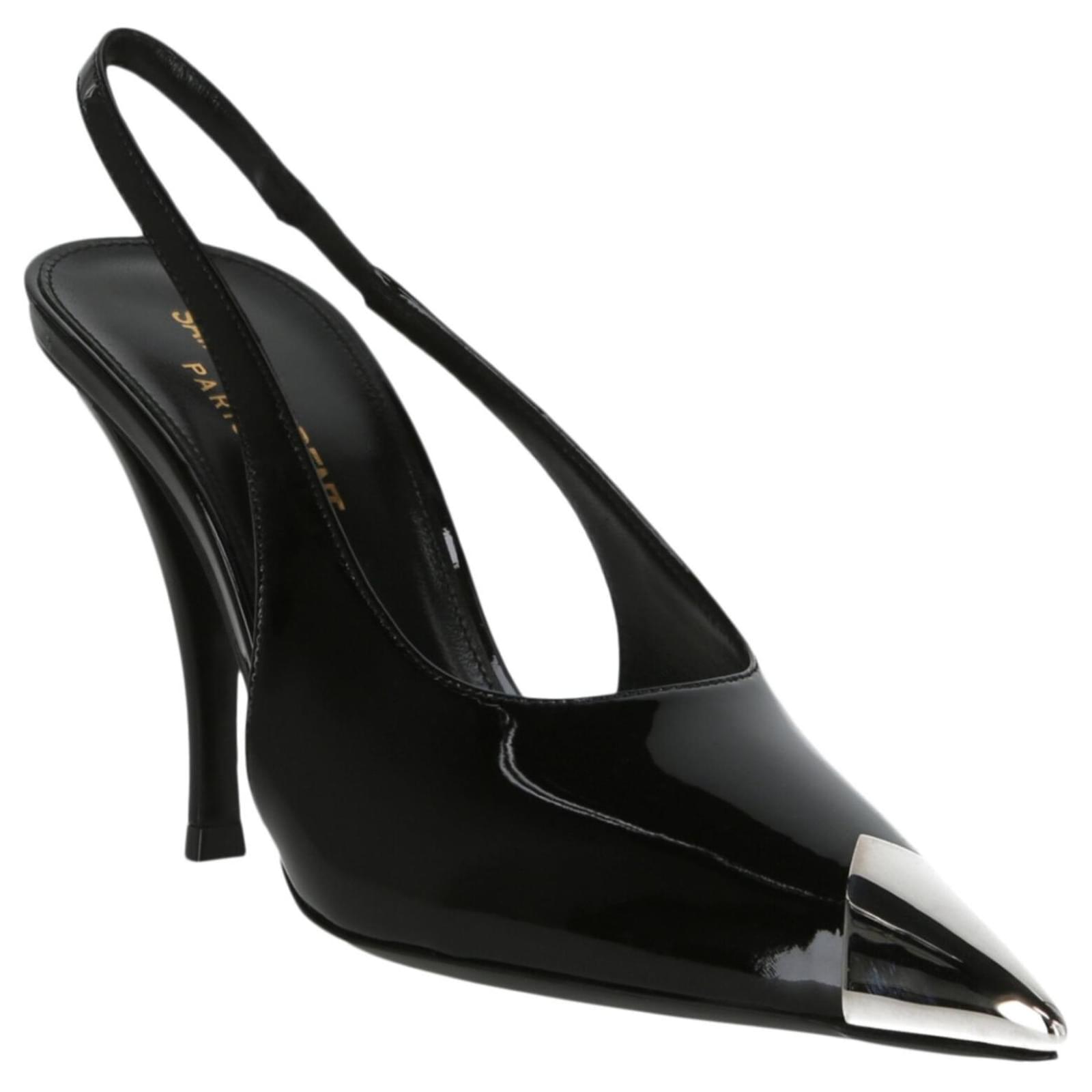 Saint Laurent Vesper Slingback Patent Pumps Black Leather Ponystyle