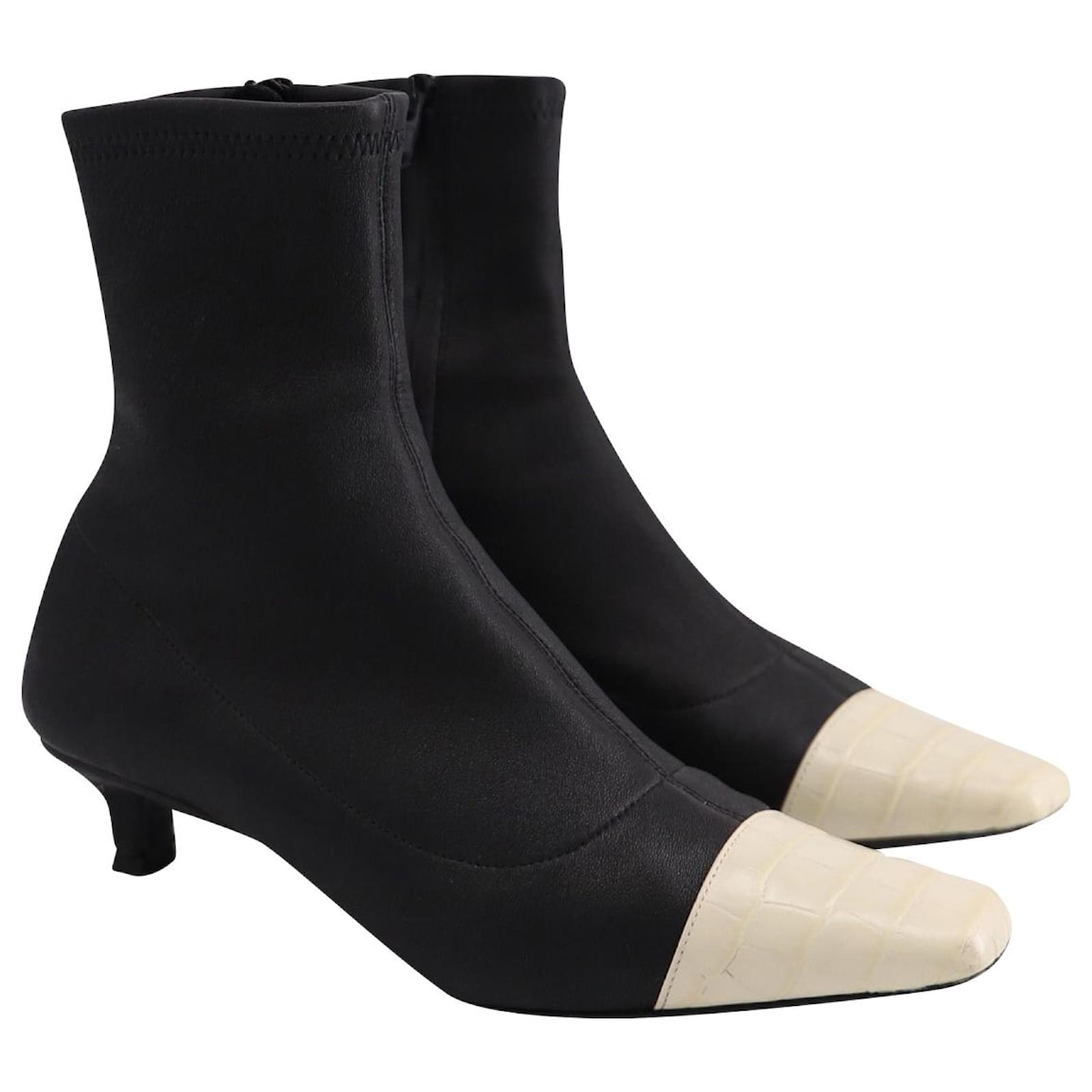 Autre Marque By Far Karl Two Tone Ankle Boots in Black Leather ref