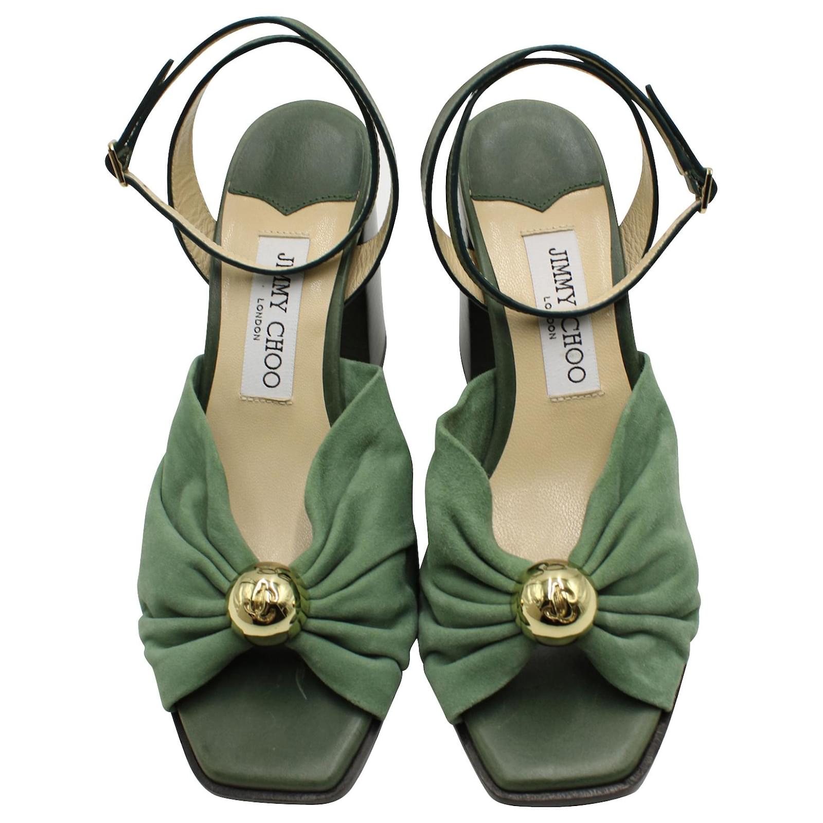 Jimmy Choo Jasie 85 Gathered Sandals in Green Suede ref.609838