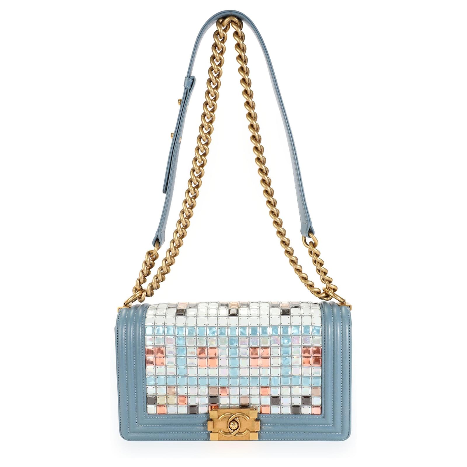 Chanel Limited Edition Light Blue Leather and Mosaic Medium Boy Bag