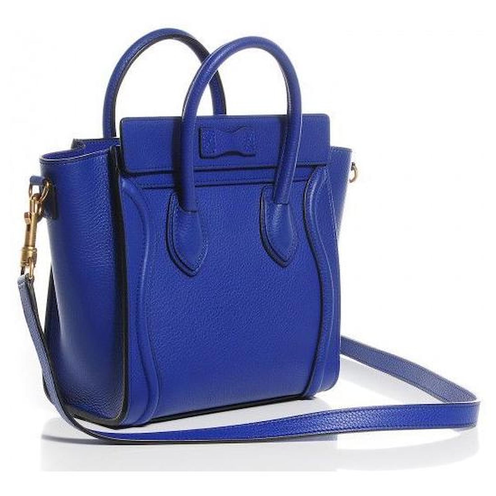 Céline Celine Nano Luggage Cross Body Bag Indigo Blue Leather ref