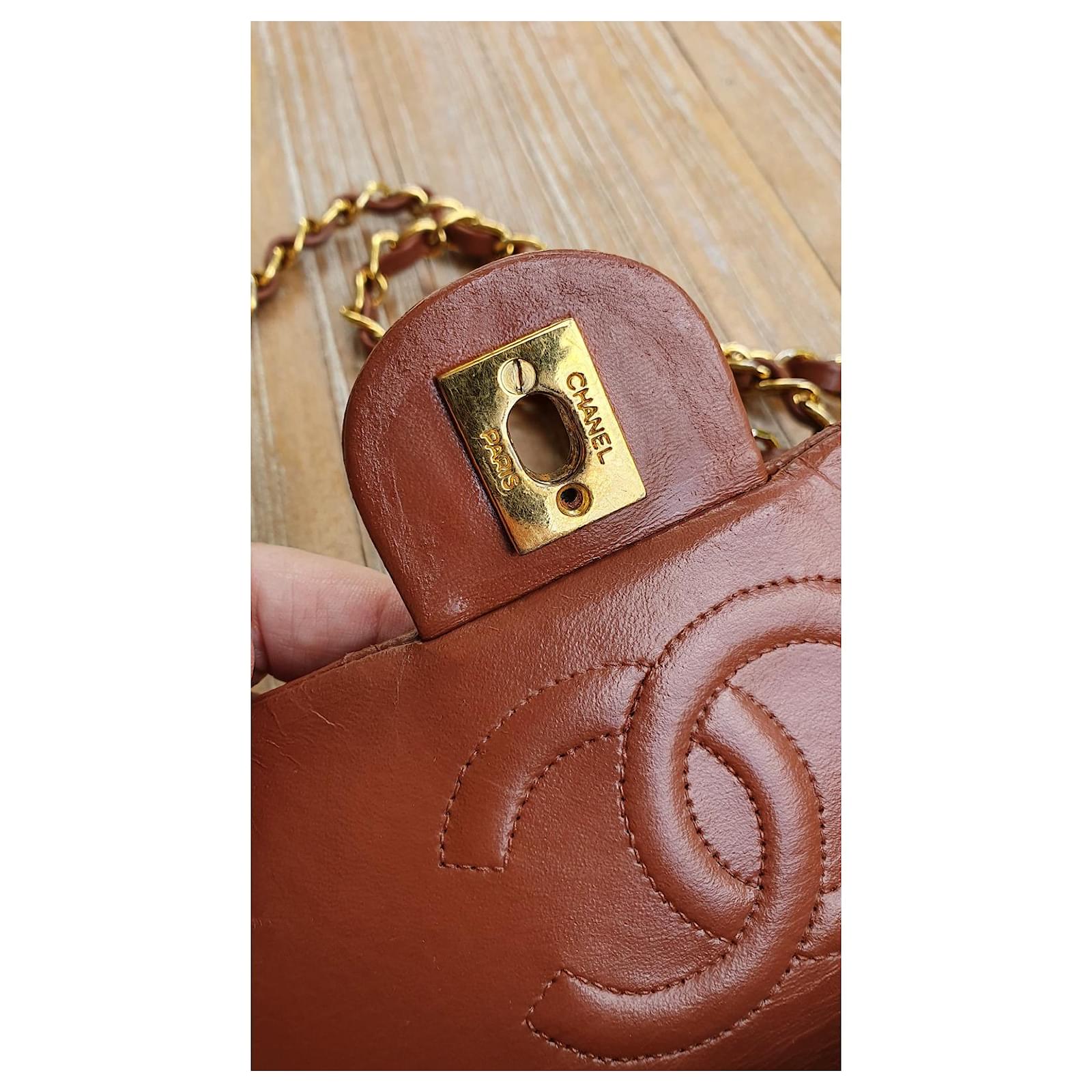 Timeless Chanel Mini Square Vintage Caramel Leather ref.610839